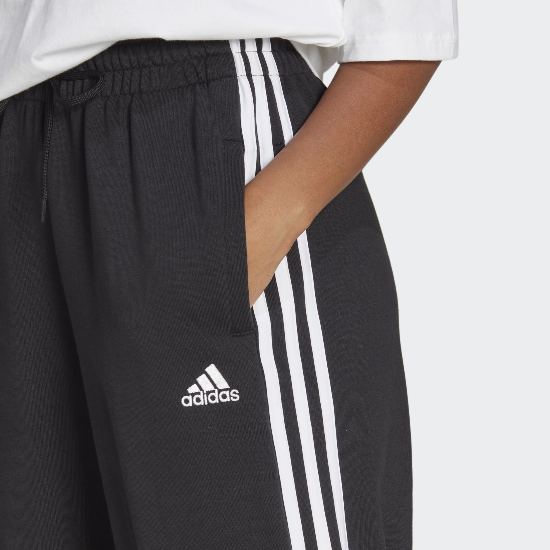 adidas Essentials 3-Stripes French Terry Loose-Fit Pants - Black ...