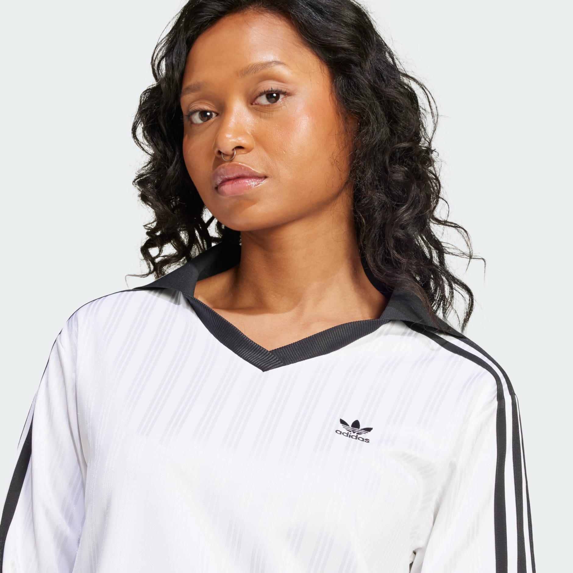 Adicolor Football Jacquard V-Neck Long Sleeve Polo Shirt