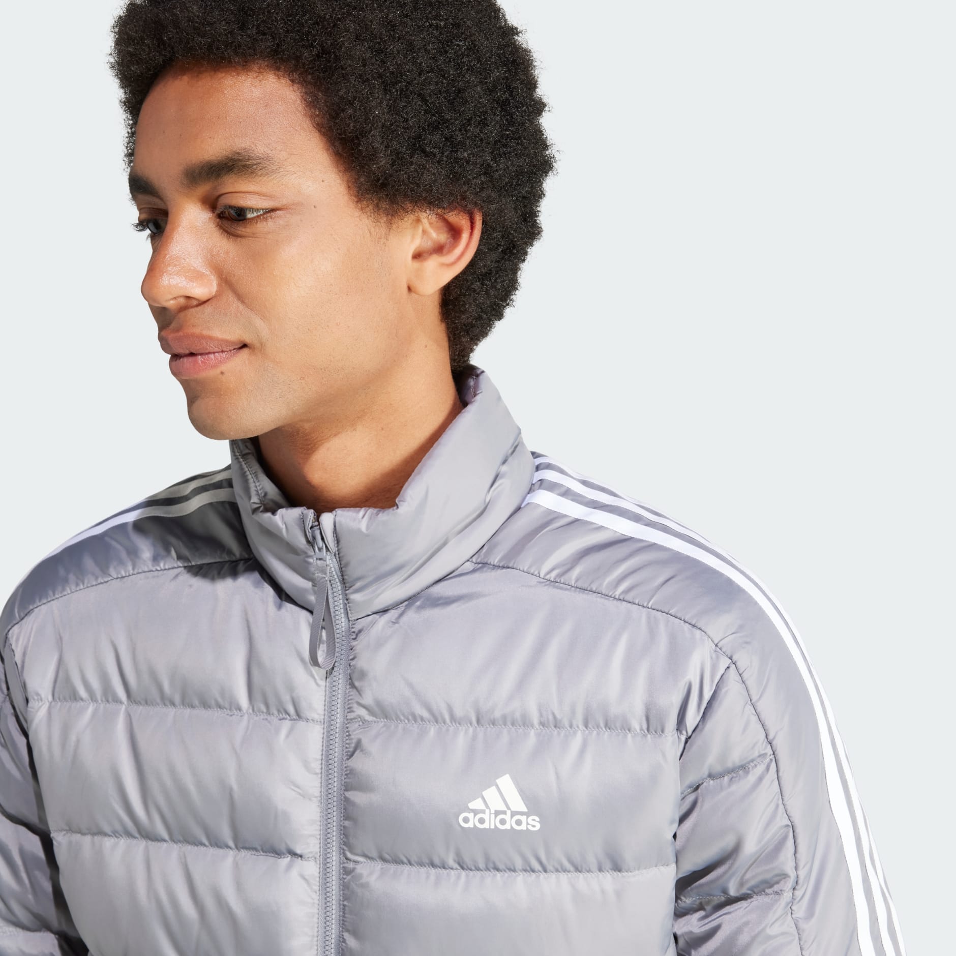 adidas Essentials 3-Stripes Light Down Jacket - Grey | adidas UAE