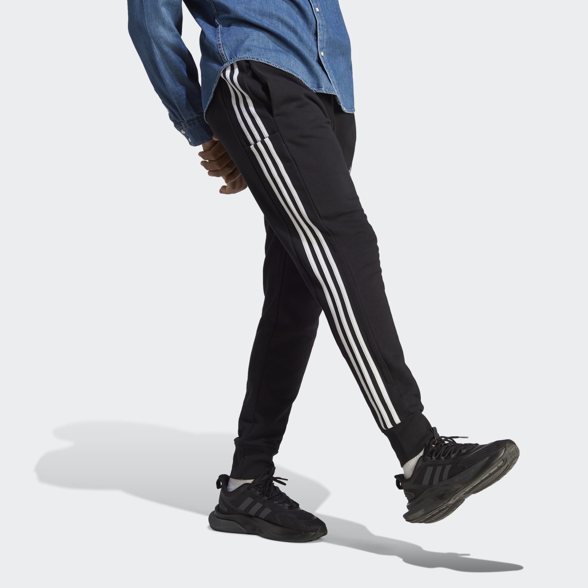 adidas Essentials French Terry Tapered Cuff 3-Stripes Pants - Black ...