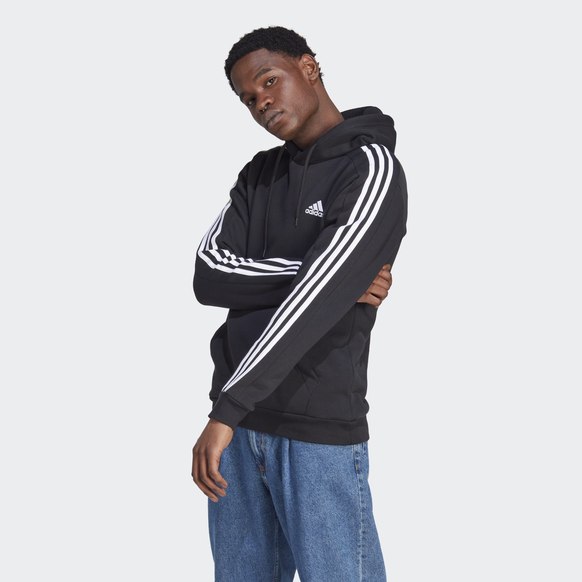 Men\'s Clothing - Essentials Fleece 3-Stripes Hoodie - Black | adidas Saudi  Arabia