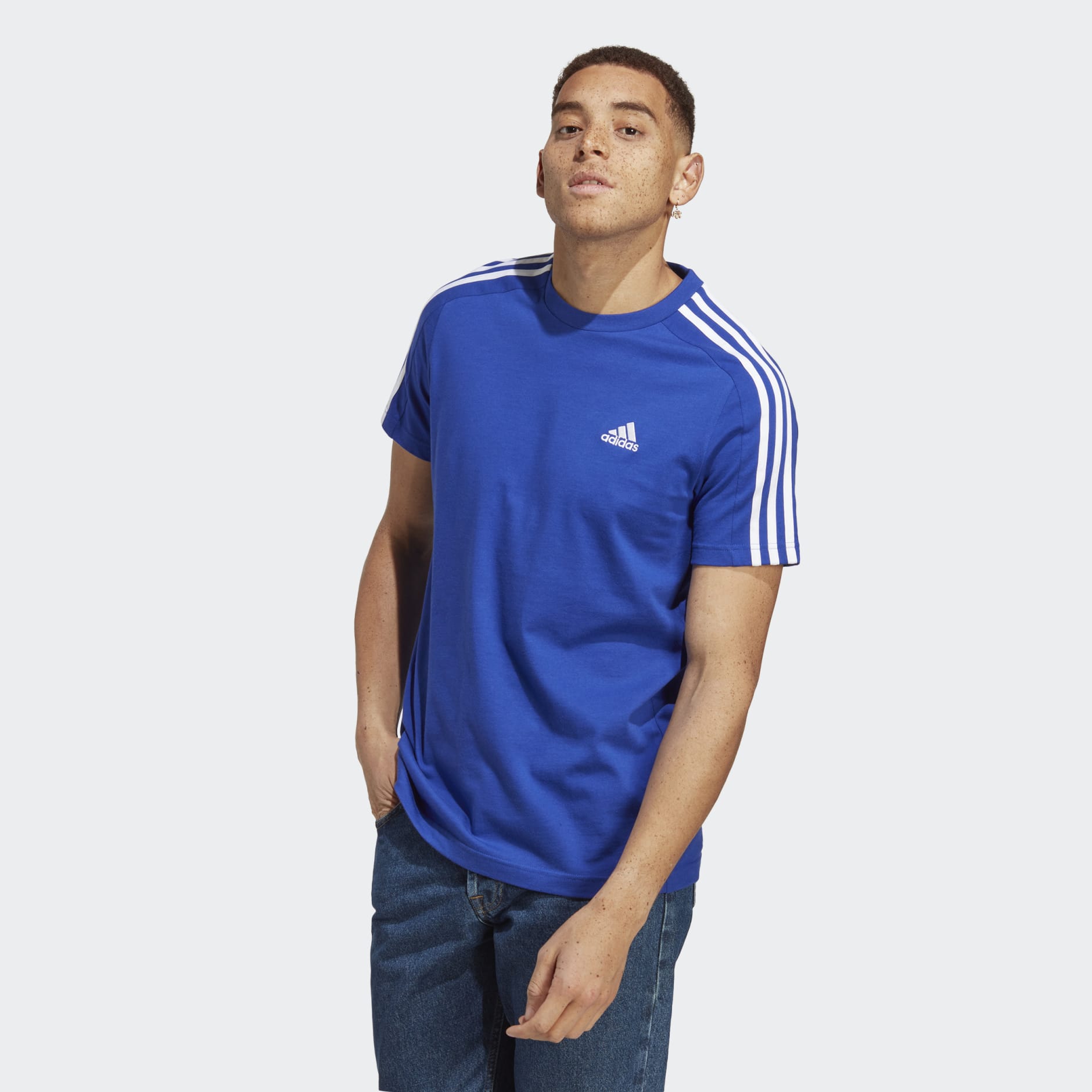 - Tee Men\'s - Blue Jersey | Qatar adidas Essentials Clothing Single 3-Stripes