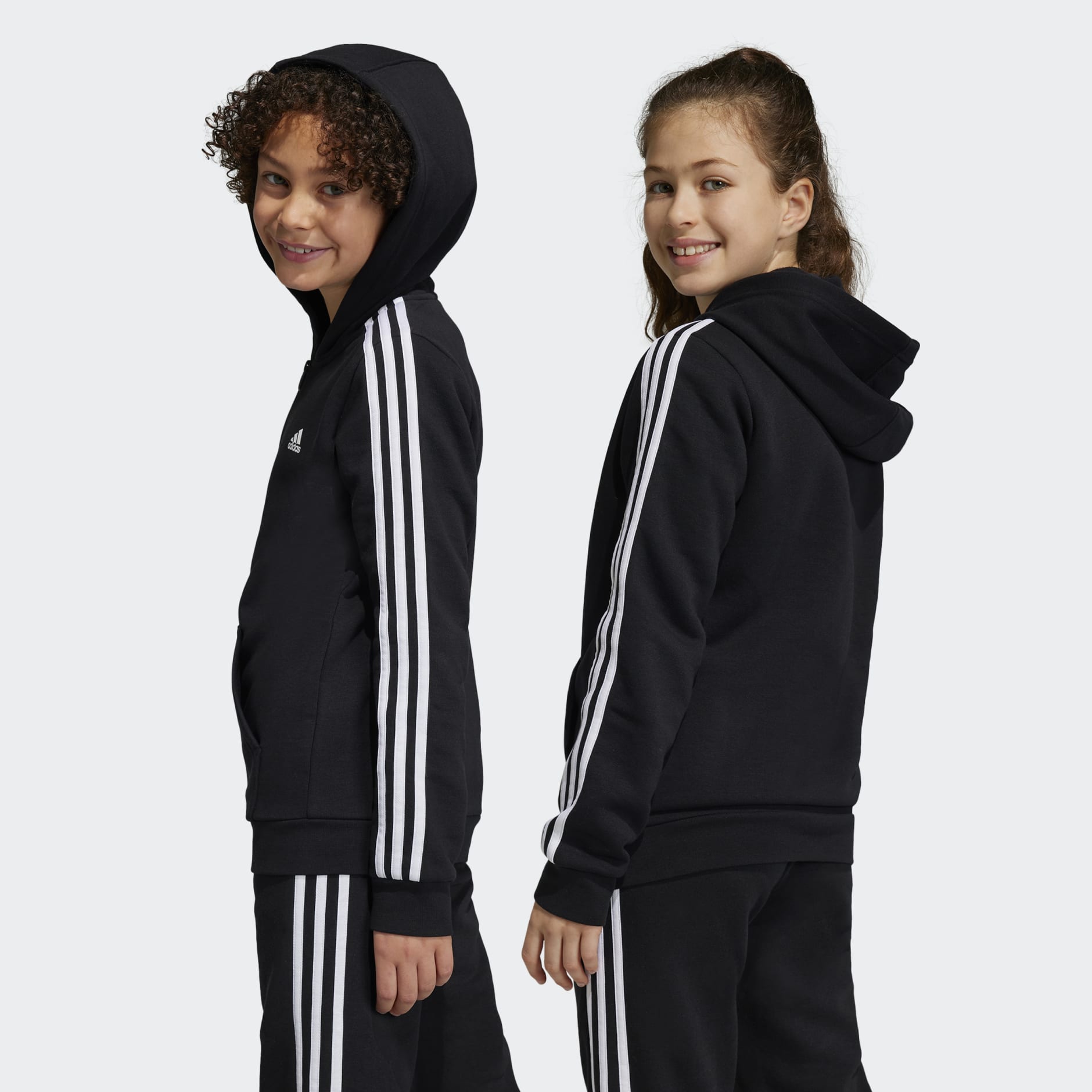 adidas Essentials 3-Stripes Fleece Full-Zip Hoodie - Black | adidas UAE