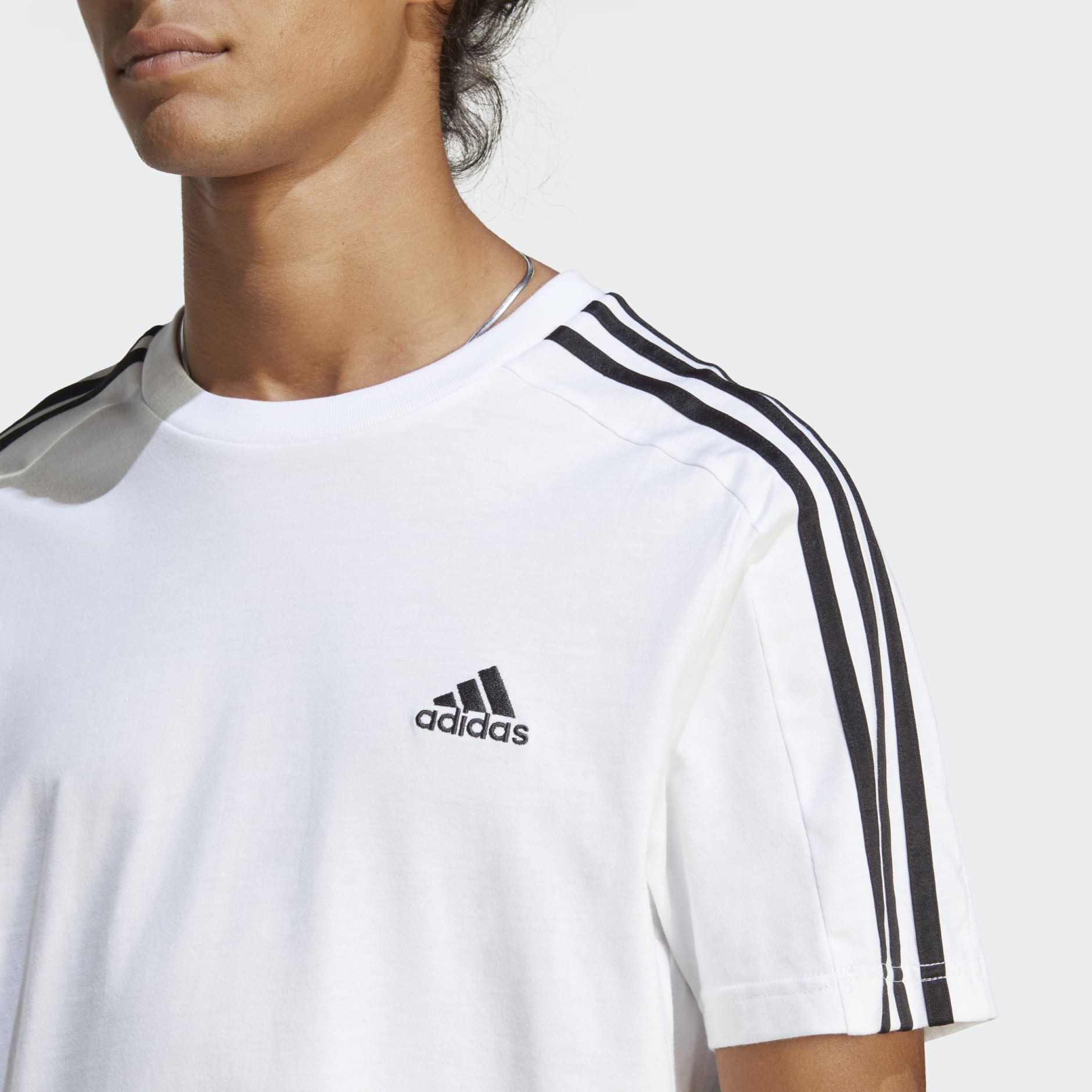 adidas T-Shirt Homme - Essentials Single Jersey 3-Stripes - blanc/noir  IC9336