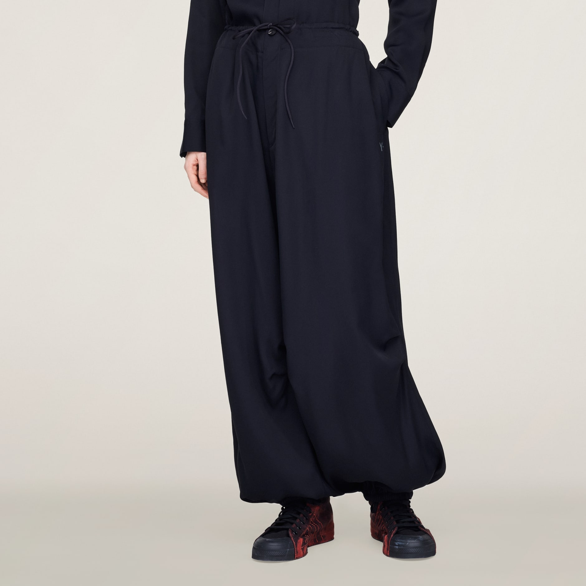 Pantaloni largi Y-3 din twill, cu țesătură diagonală