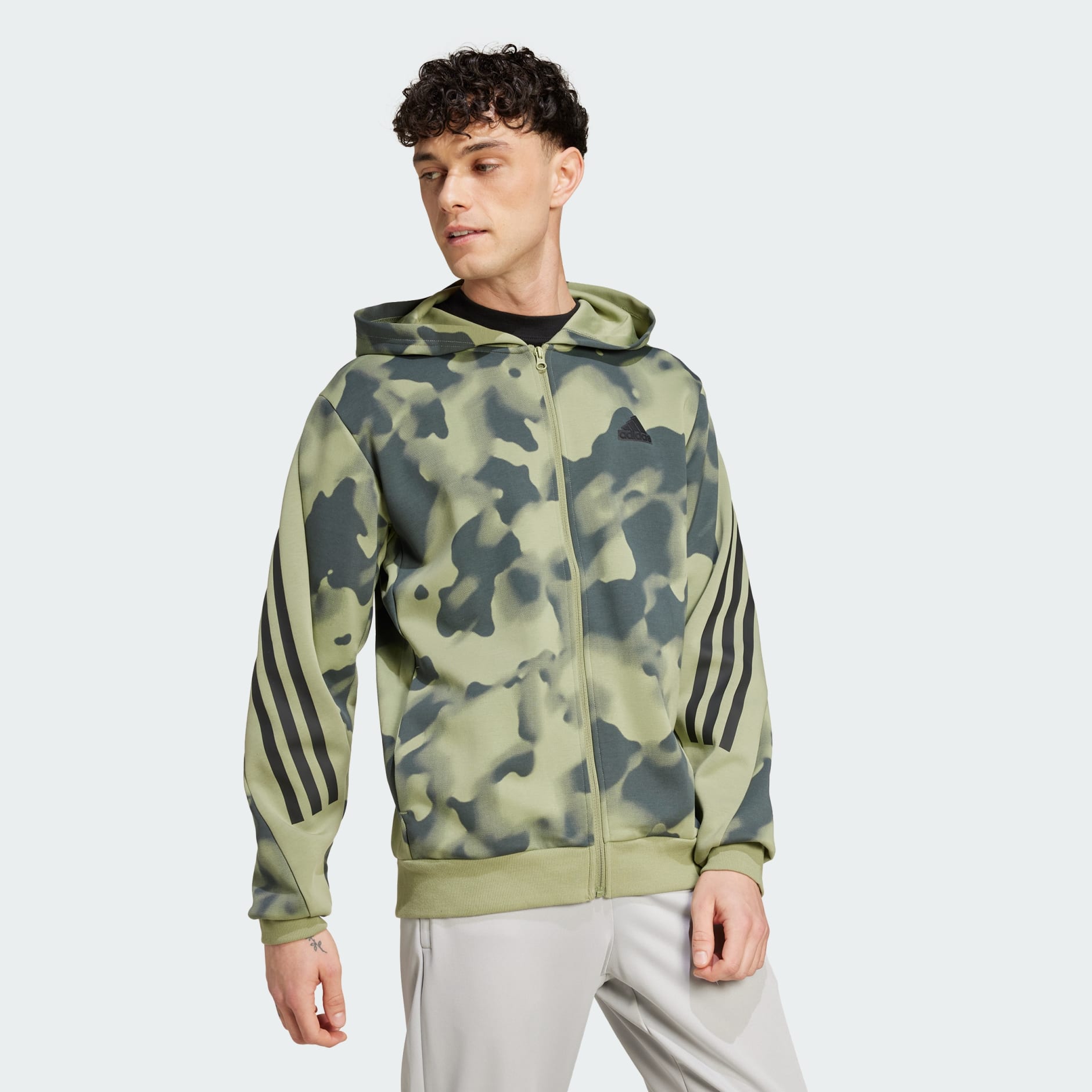 Men s Clothing Future Icons 3 Stripes Allover Print Full Zip Hoodie Green adidas Saudi Arabia