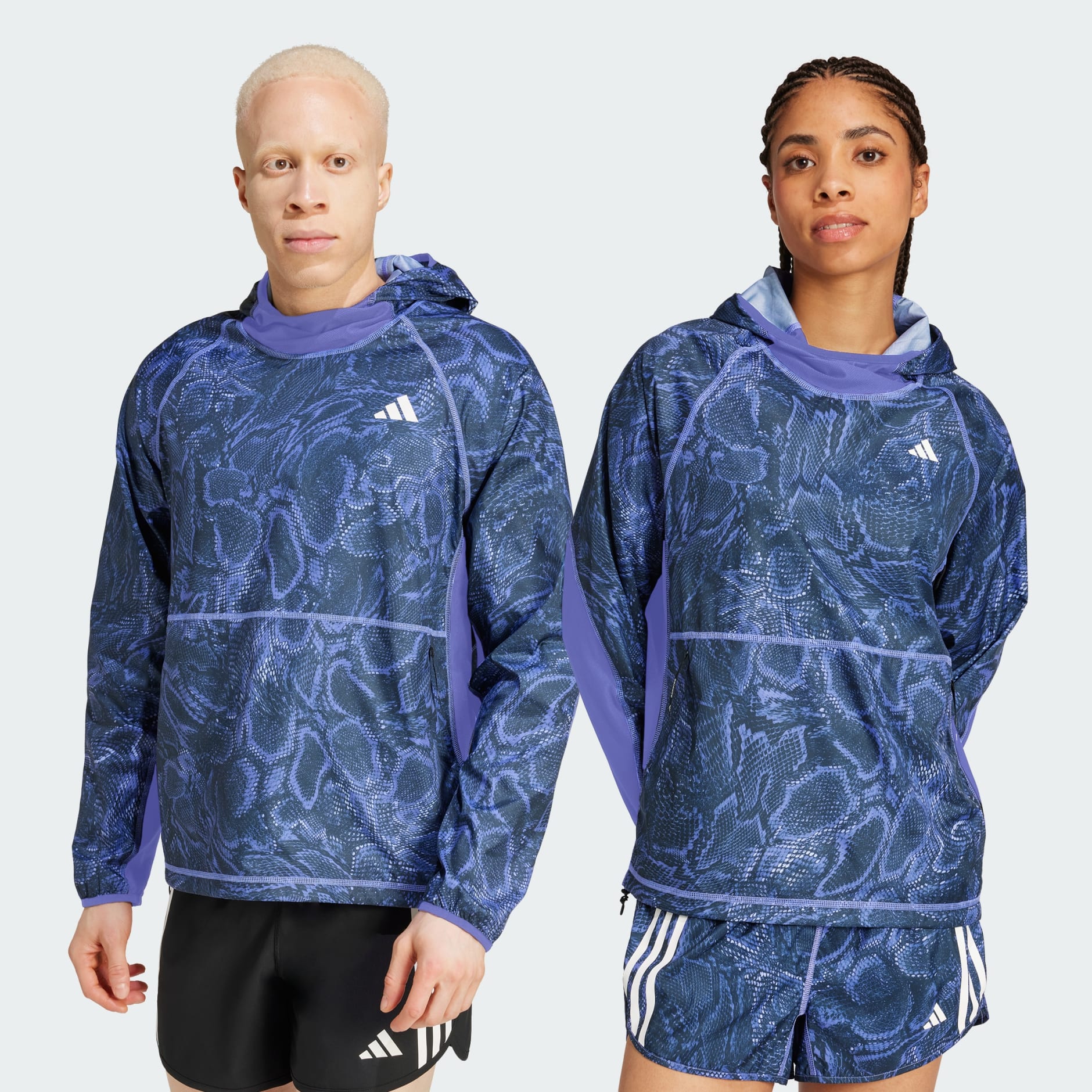 Clothing Own The Run Excite Allover Print AEROREADY Hoodie Blue adidas Saudi Arabia