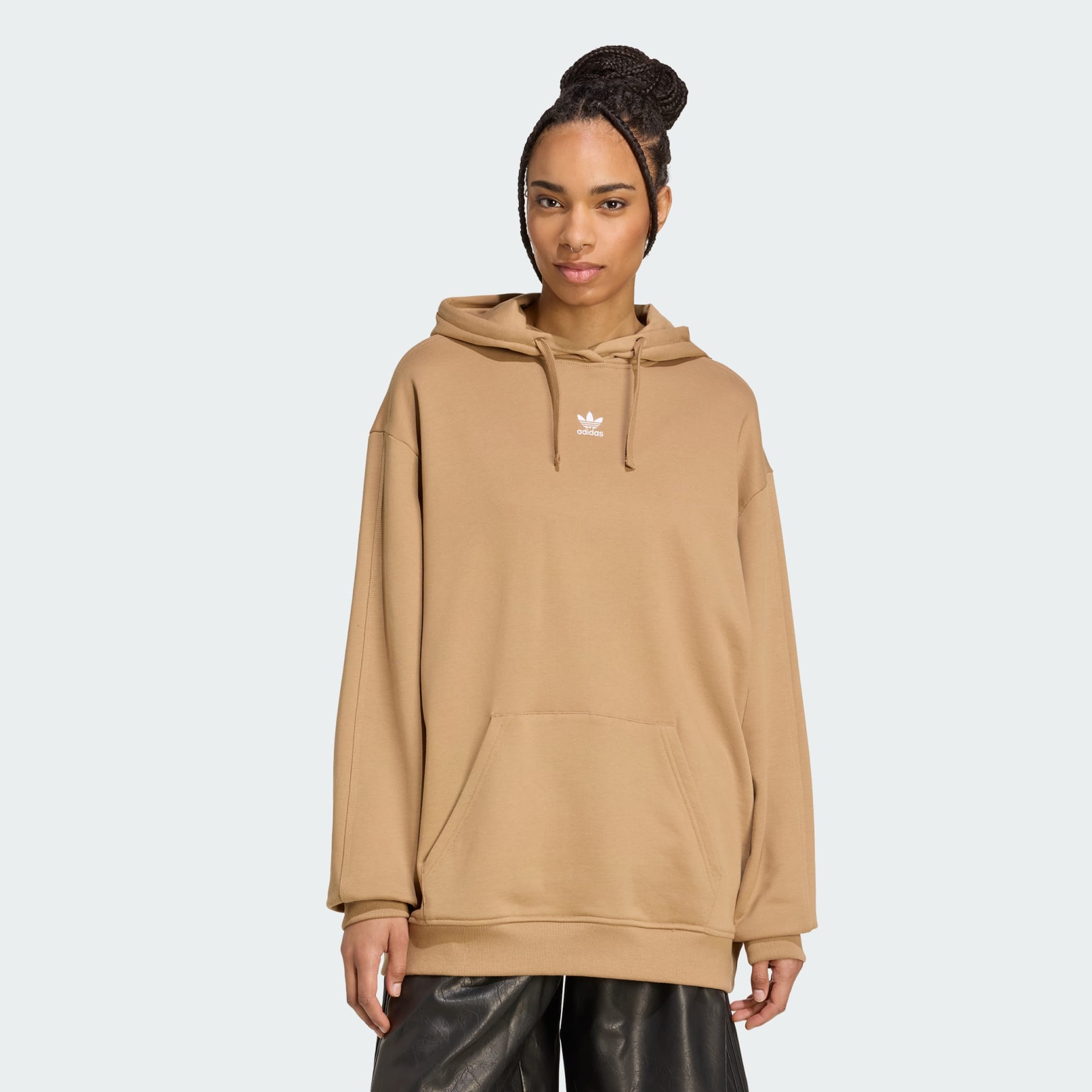 CLOTHING - Essentials Loose French Terry Hoodie - Brown | adidas Oman