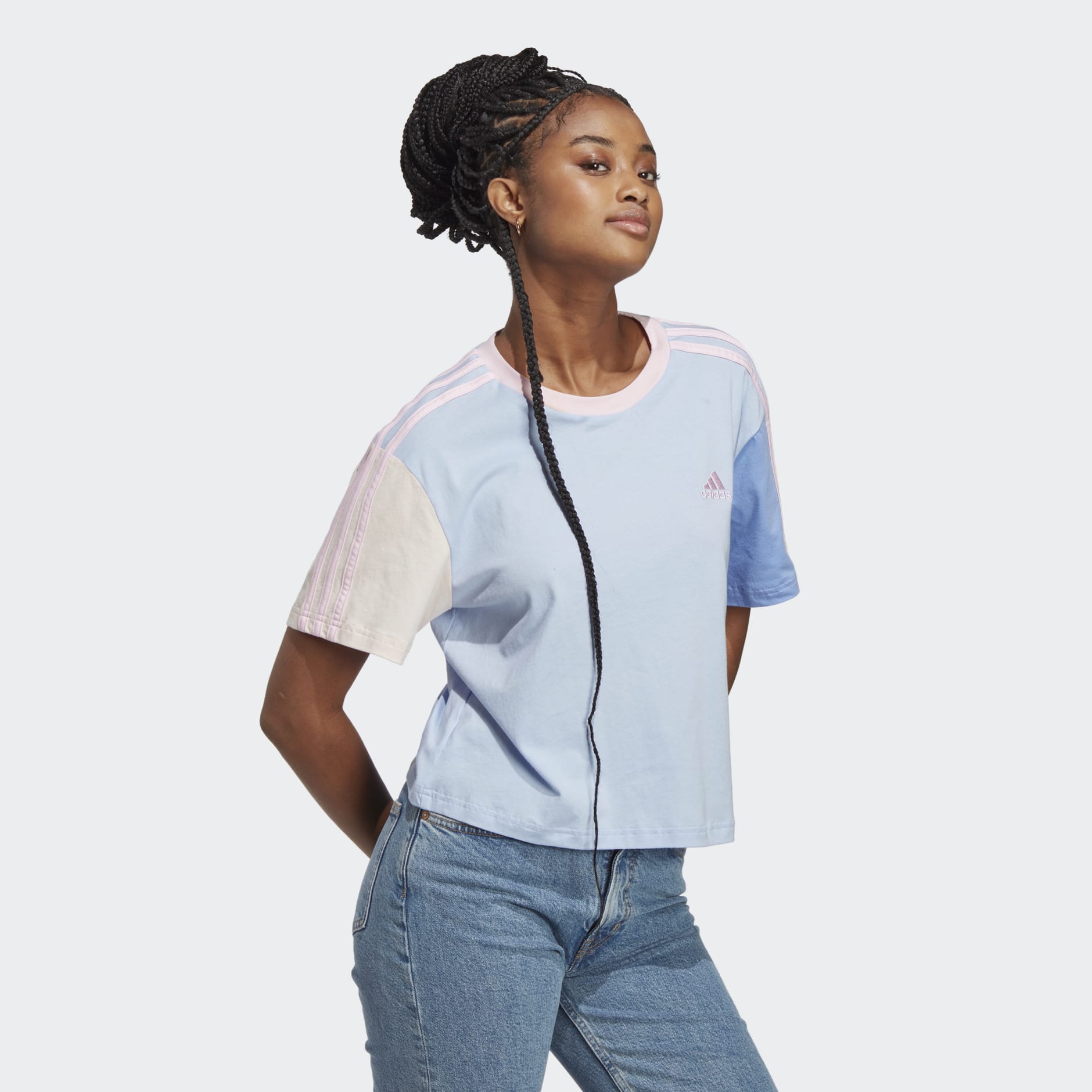 Women's Clothing - Essentials 3-Stripes Single Jersey Crop Top - Blue |  adidas Egypt