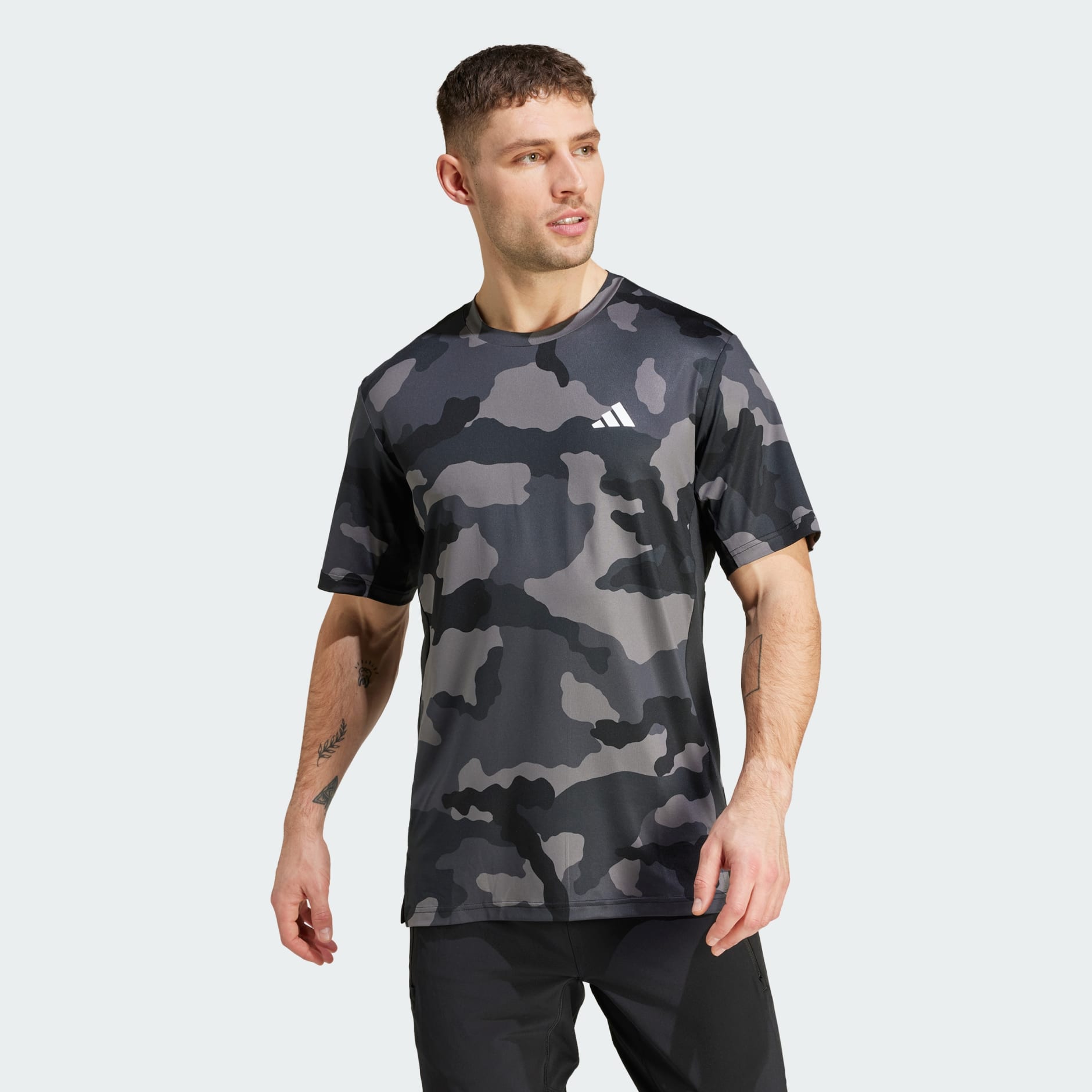 Clothing Train Essentials Camo Allover Print Tee Black adidas Oman