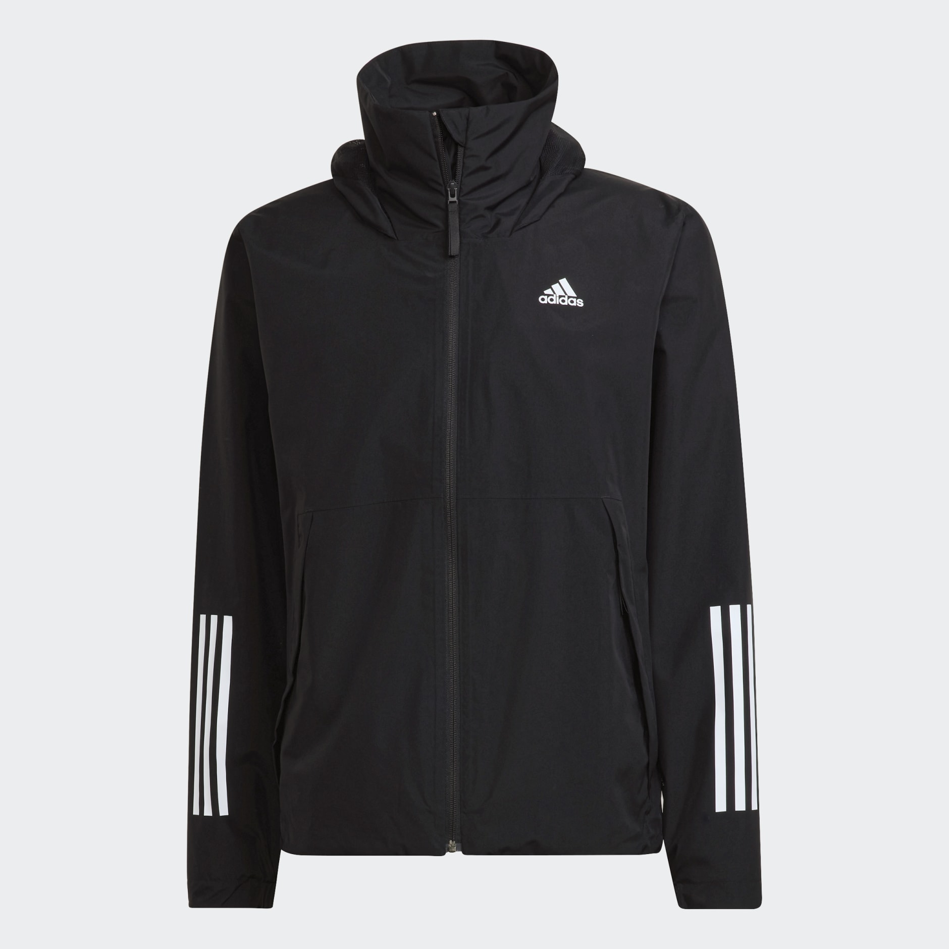 Grey adidas jacket with black outlet stripes