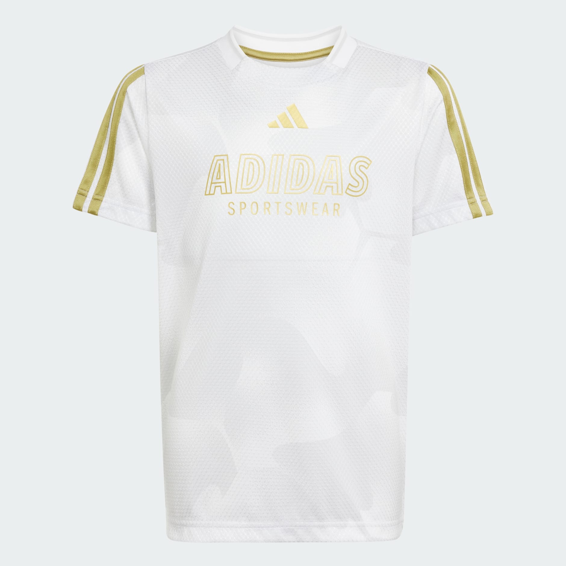 white and gold adidas shirt