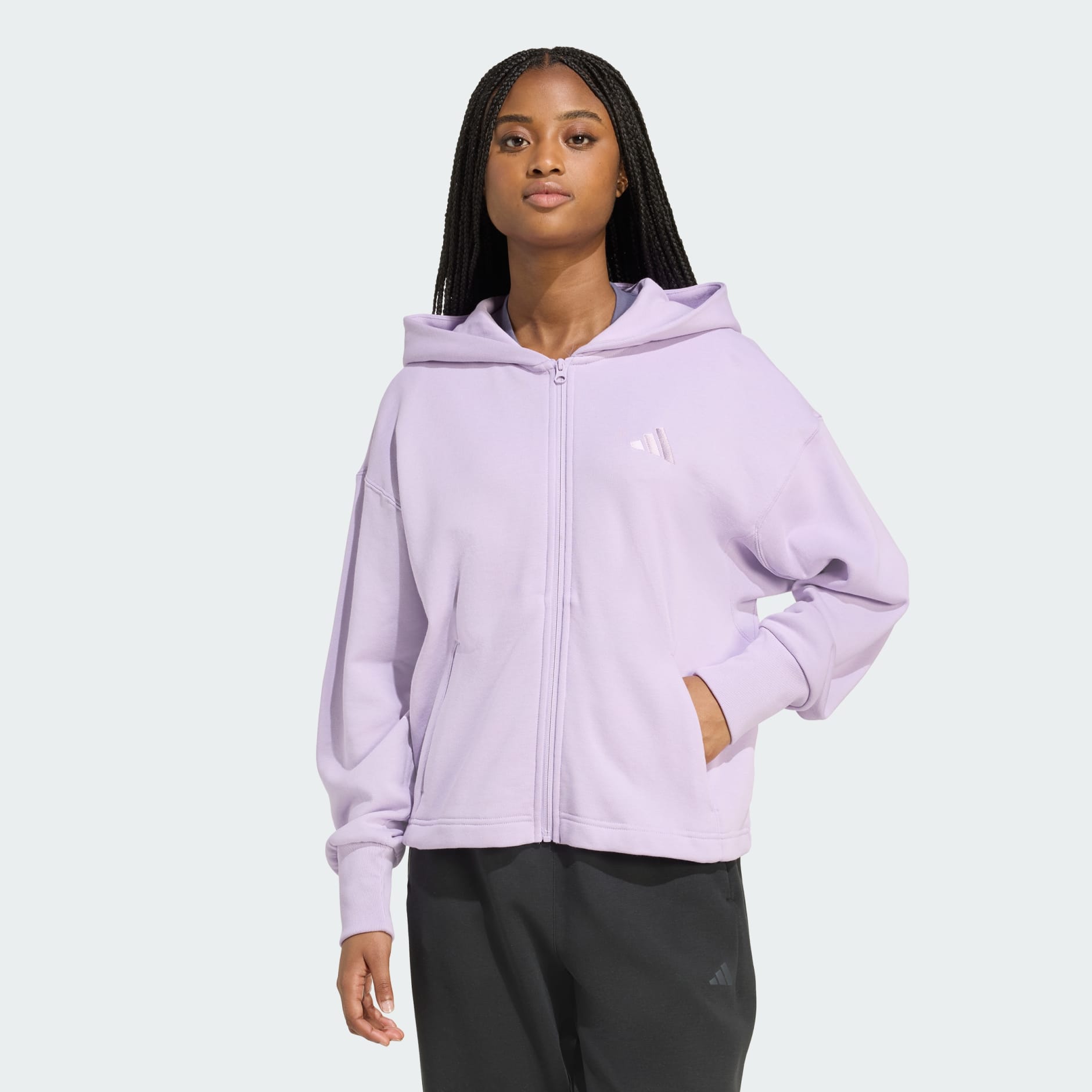 adidas ALL SZN French Terry Loose Full-Zip Hoodie - Purple