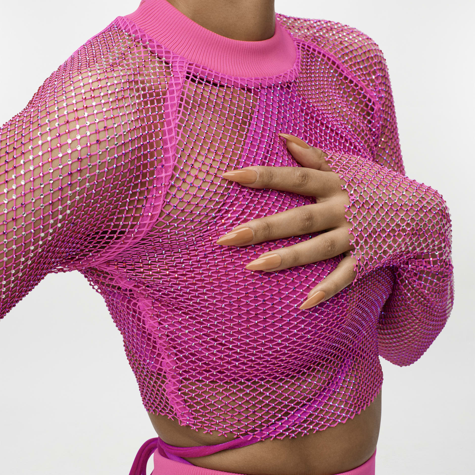 Women's Clothing - IVY PARK Crystal Mesh Cover-Up Top - Pink