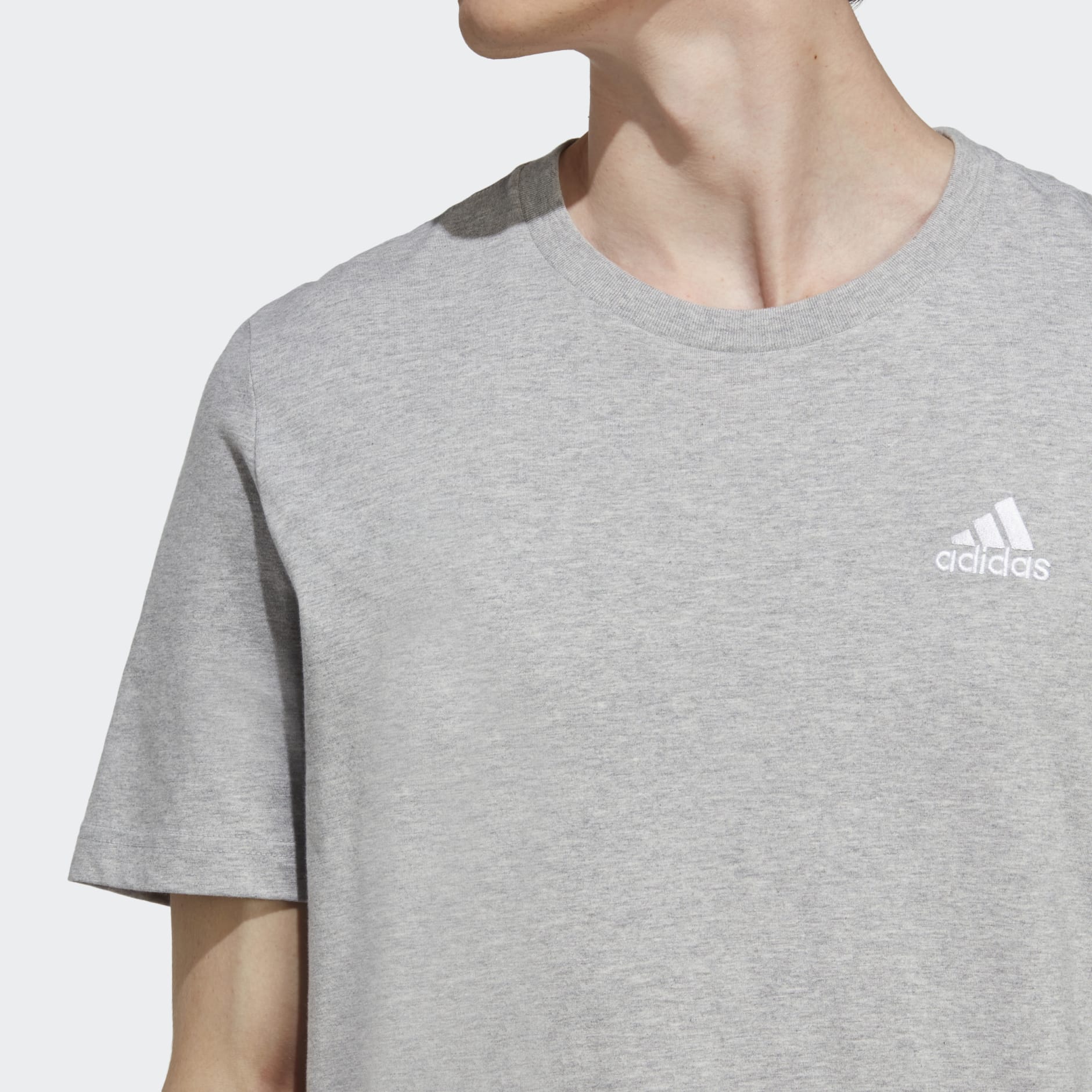 adidas Essentials Single Jersey Embroidered Small Logo Tee - Grey ...