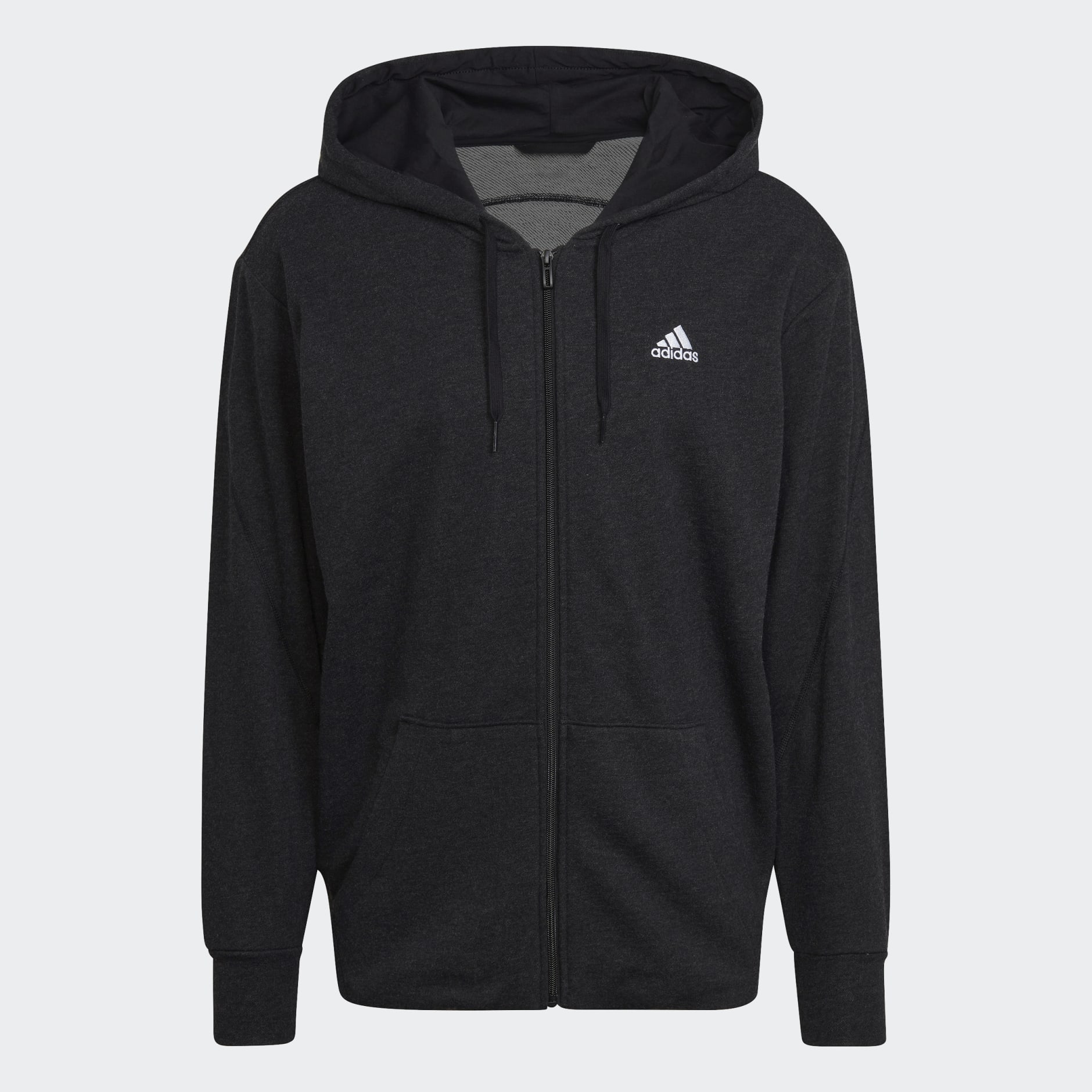 Men's Clothing - Mélange Full-Zip Hooded Sweatshirt - Black | adidas ...
