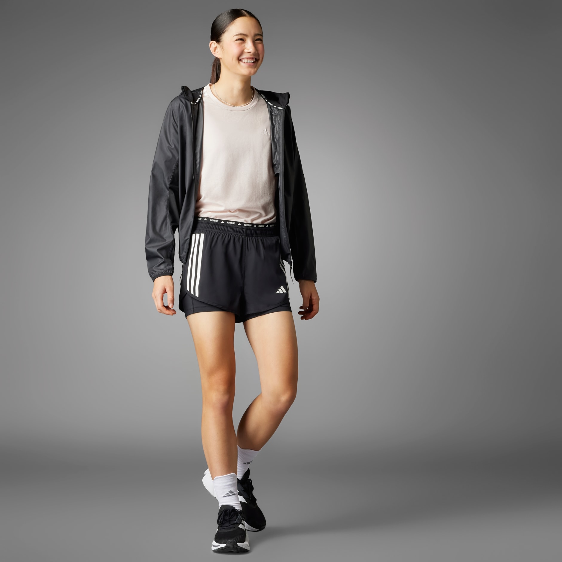 adidas Own the Run 3-Stripes Allover Print Runsie - Black, Women's Running