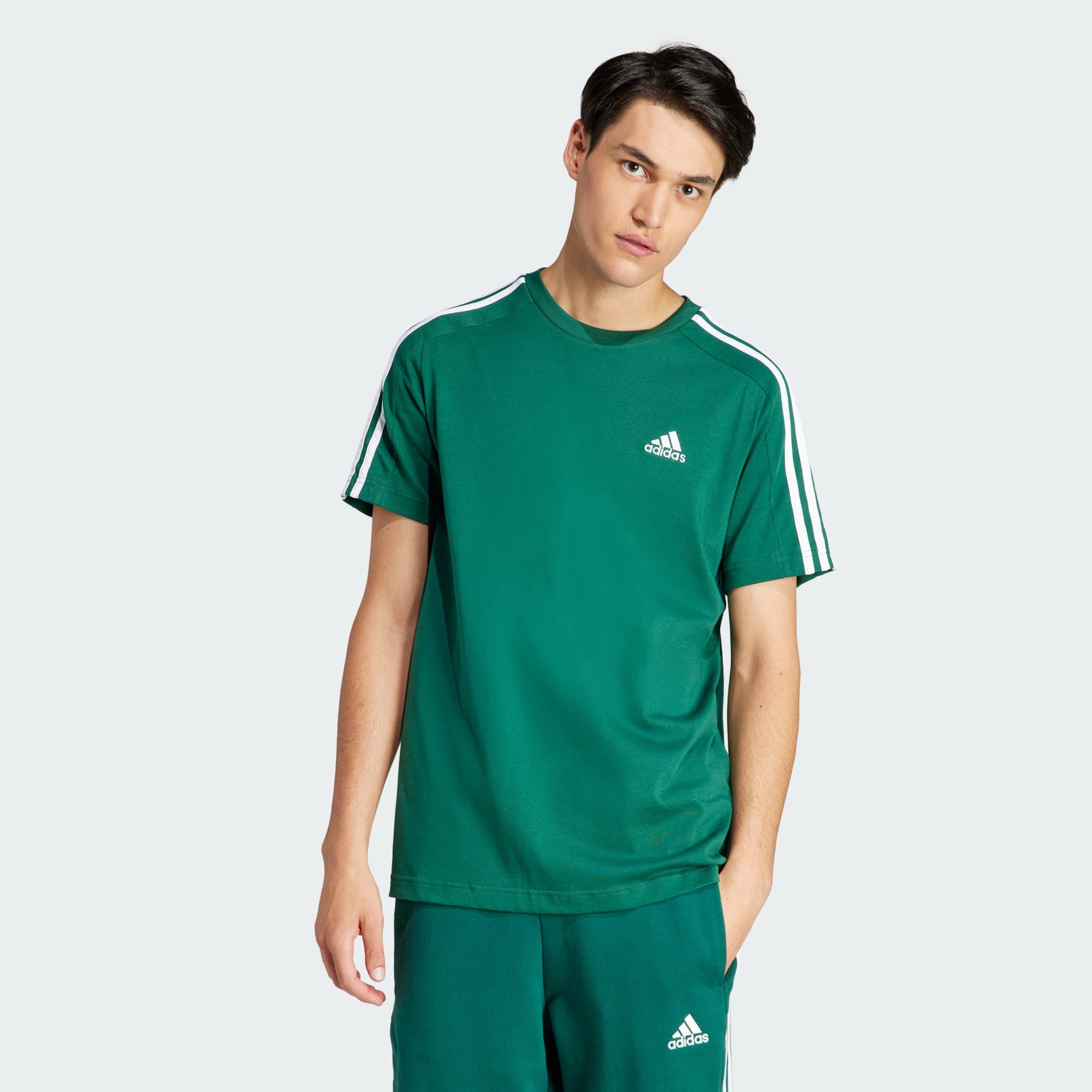 adidas Essentials Single Jersey 3 Stripes Tee Green adidas UAE