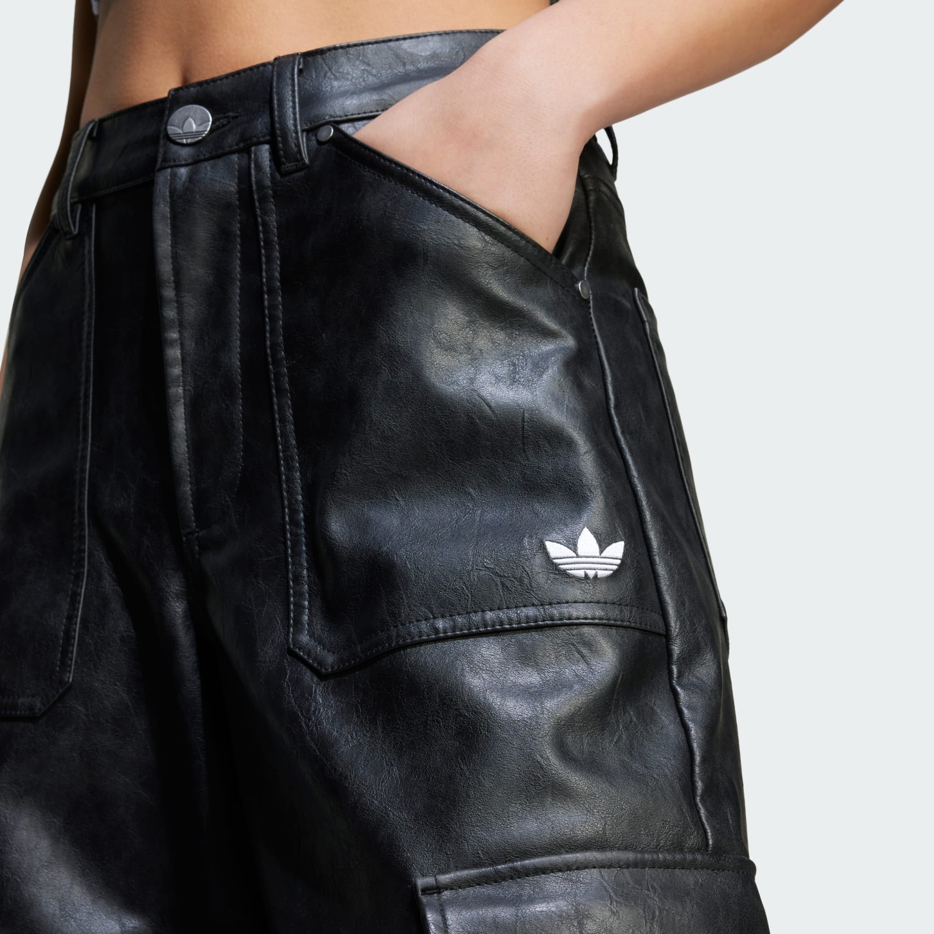 パンツ ADIDAS Adilenium Season 3 Vintage faux Leather Pants 5FT342 adidas Adilenium Season 3 Vintage Women Faux Leather Pants