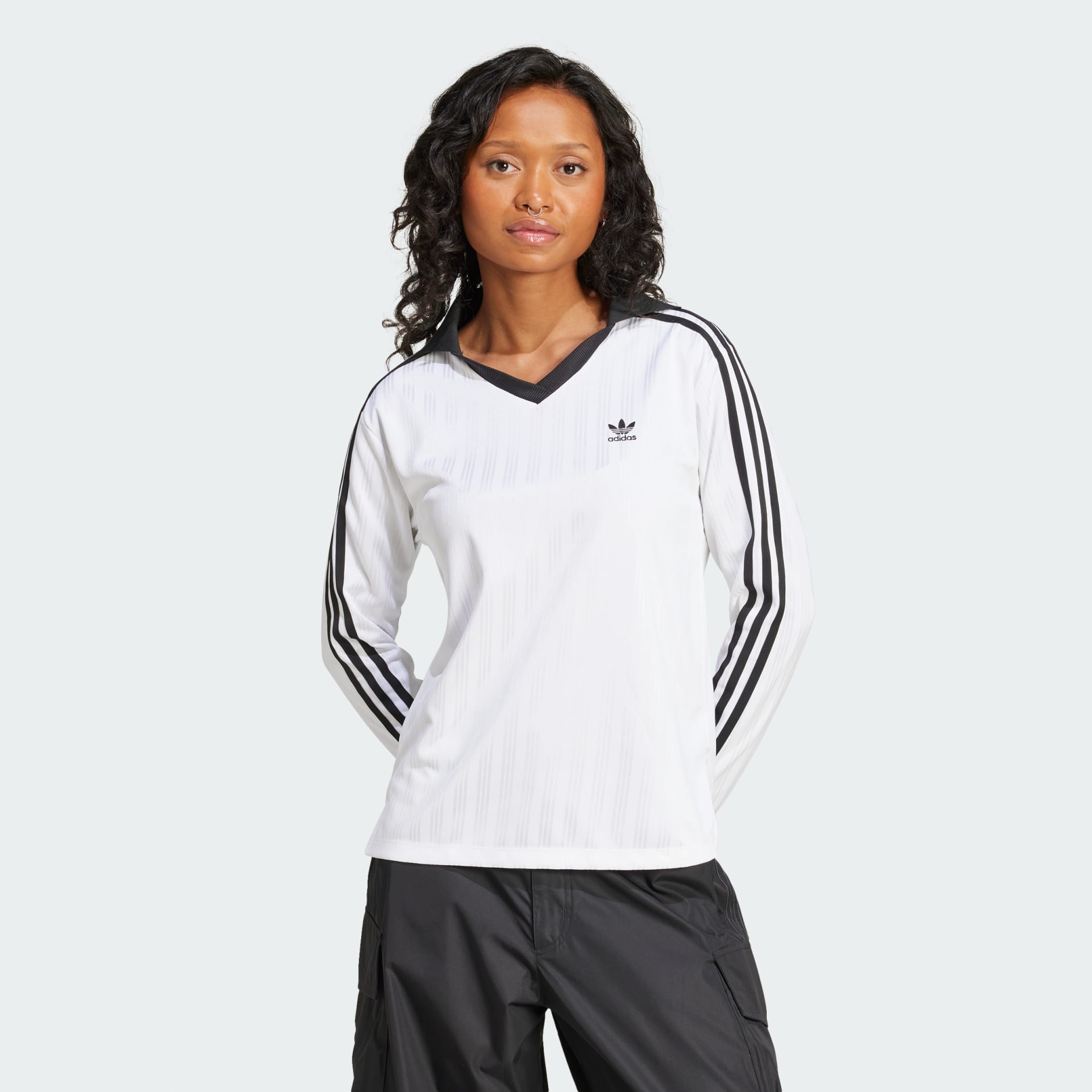 Adicolor Football Jacquard V-Neck Long Sleeve Polo Shirt