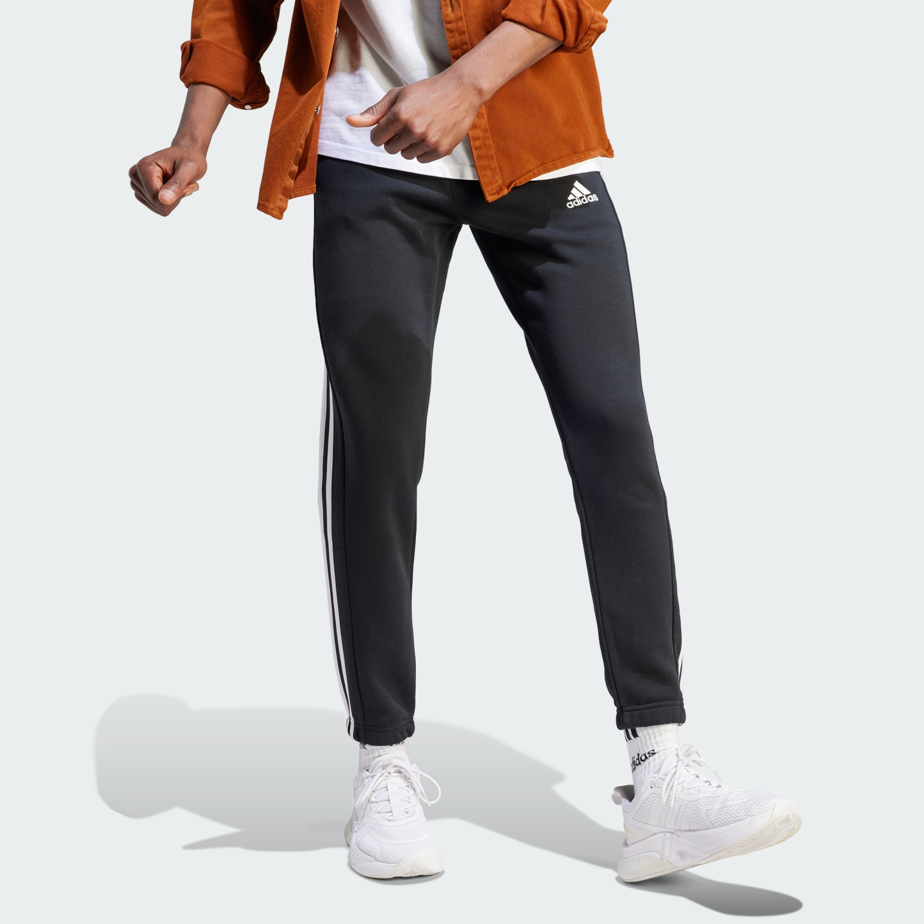 adidas Essentials Fleece 3-Stripes Tapered Cuff Pants - Black