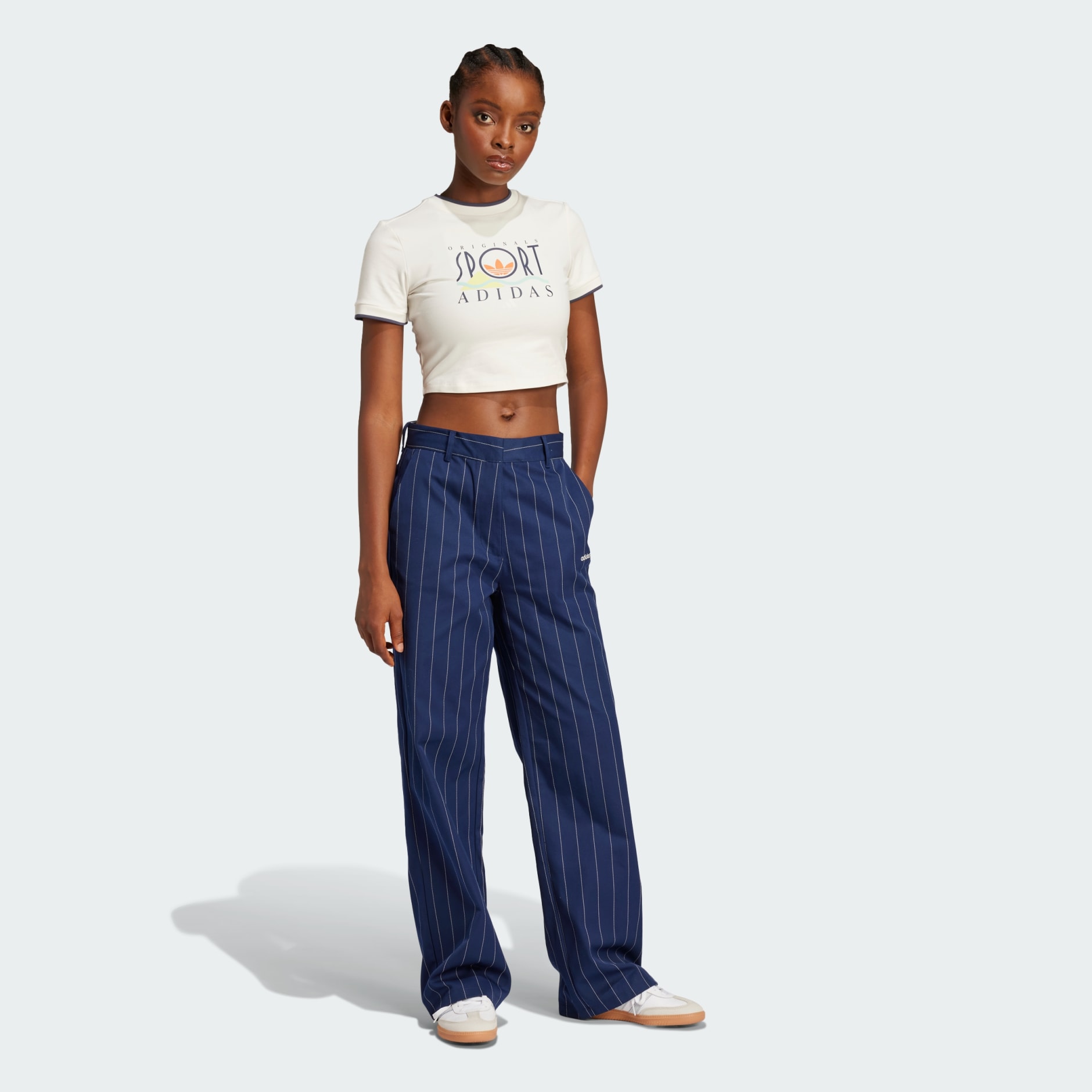 adidas Pinstripe Twill Loose Pants - Blue | adidas LK