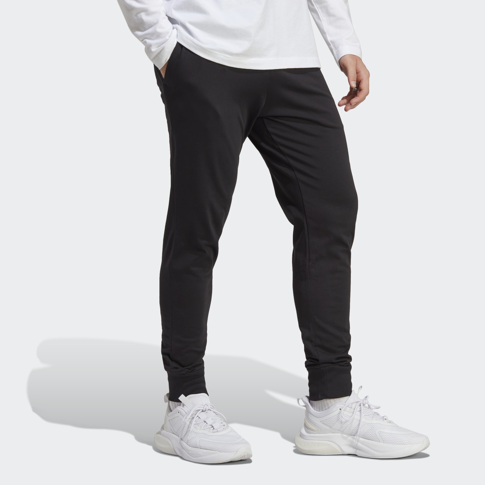 adidas Essentials Single Jersey Tapered Cuff Pants - Black | adidas UAE