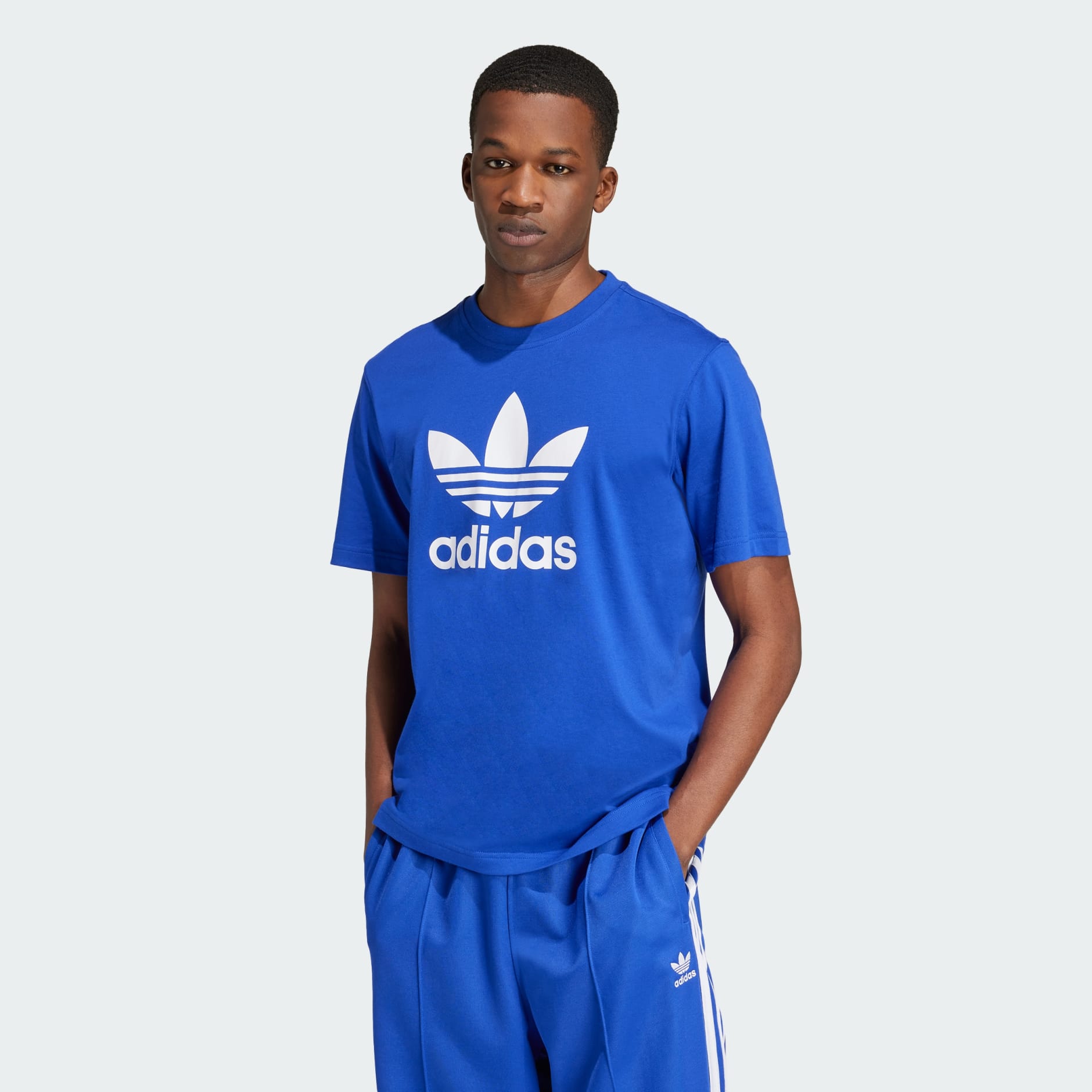 Adidas trefoil t shirt blue on sale