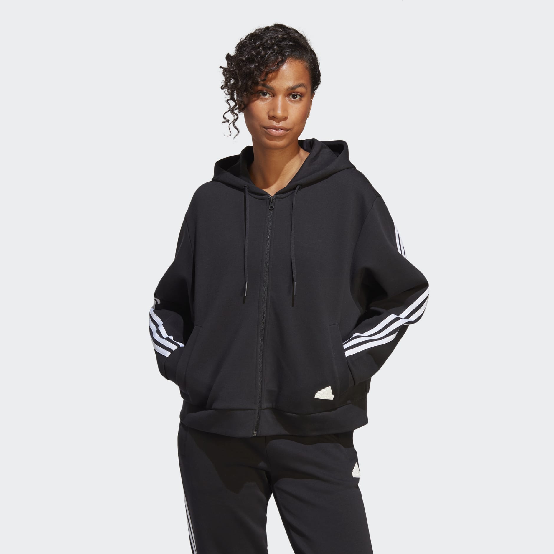 adidas Women's Essentials Cotton Fleece 3-Stripe Full Zip Hoodie,  Black/White, X-Small at  Women's Clothing store