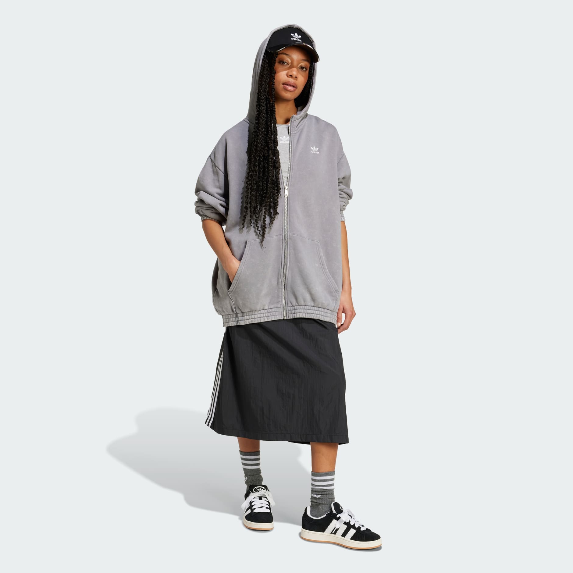 ★人気★ adidas originals Acid-Washed OVERSIZED ZIP HOODIE Acid-Washed Oversized Zip Hoodie - Grey | adidas Hong Kong