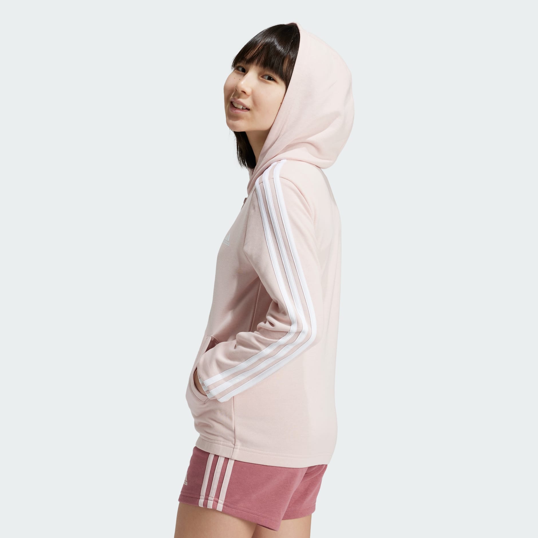 Adidas Essentials 3-stripes Full-zip Hoodie - Pink 