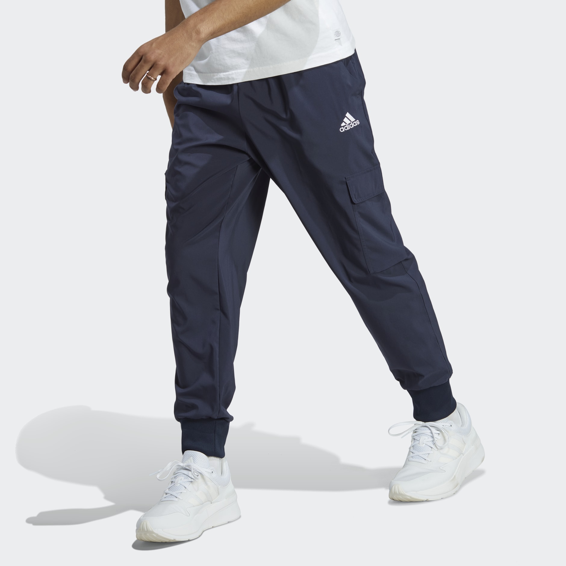 adidas Essentials Small Logo Woven Cargo Ankle-Length Pants - Blue