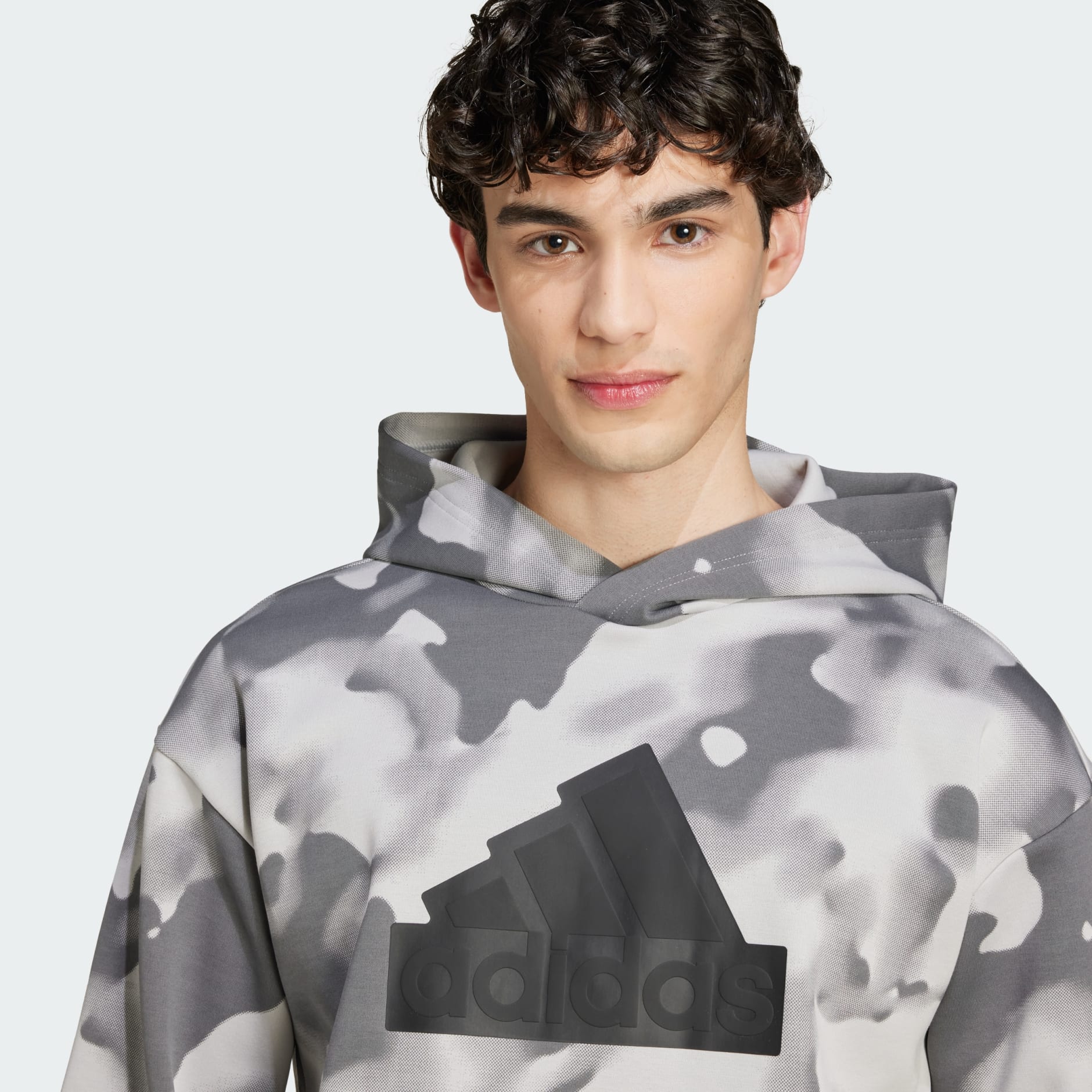 adidas Future Icons Badge of Sport Allover Print Hoodie - Grey | adidas UAE