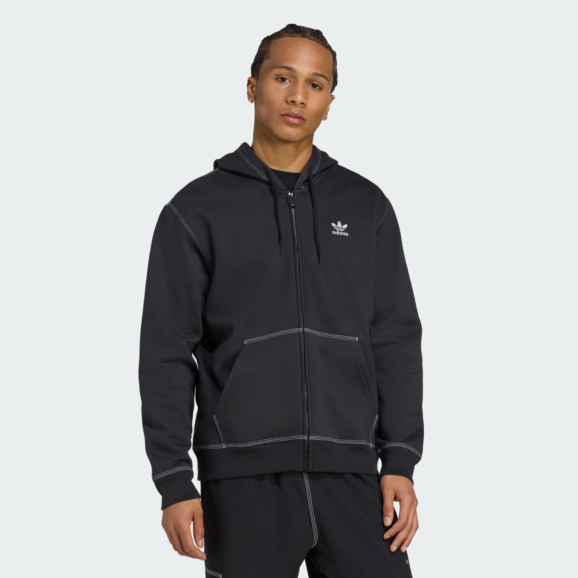 Clothing - Essentials Trefoil Full-Zip Hoodie - Black | adidas Oman