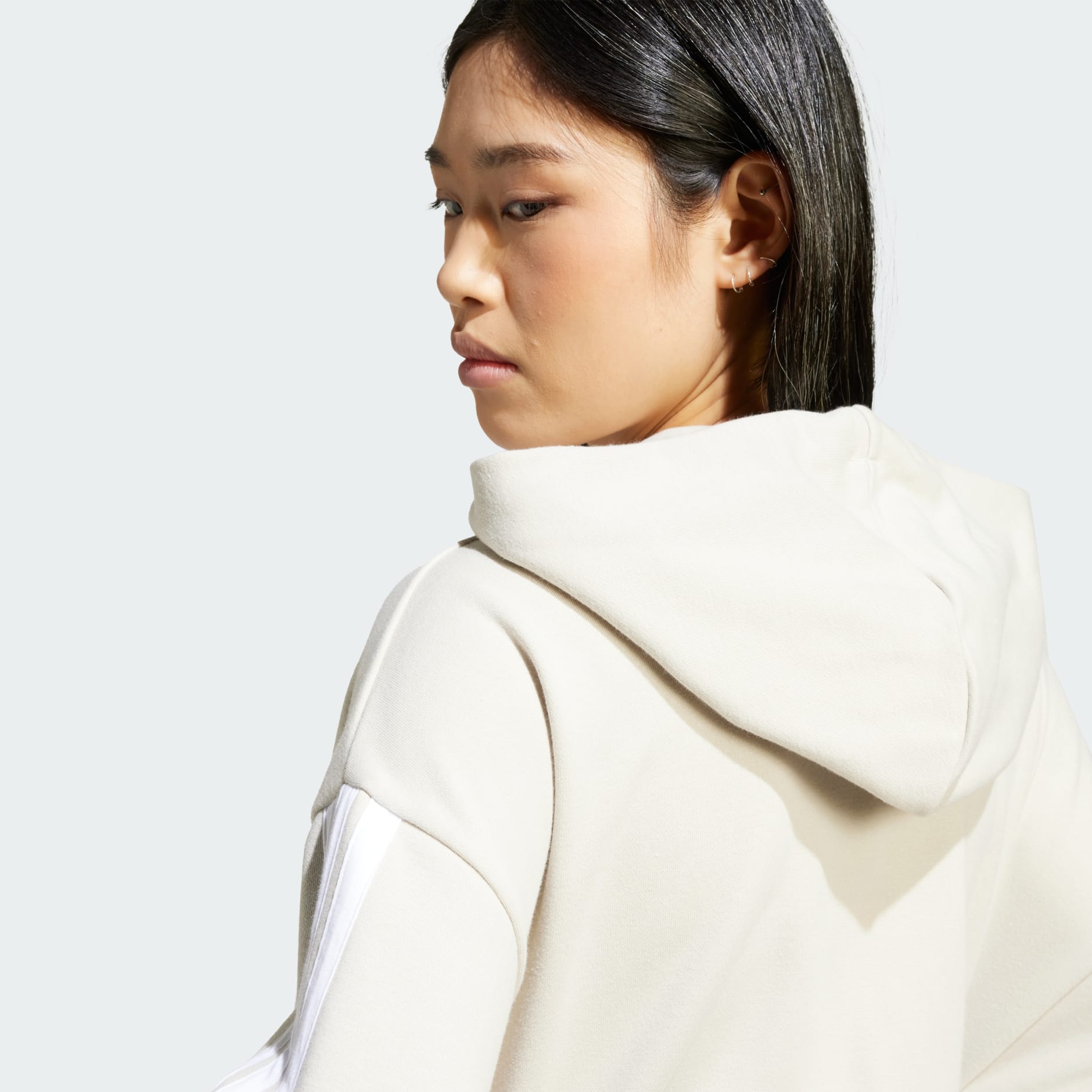 Hanorac Essentials din material plușat, cu fermoar lung și 3 dungi