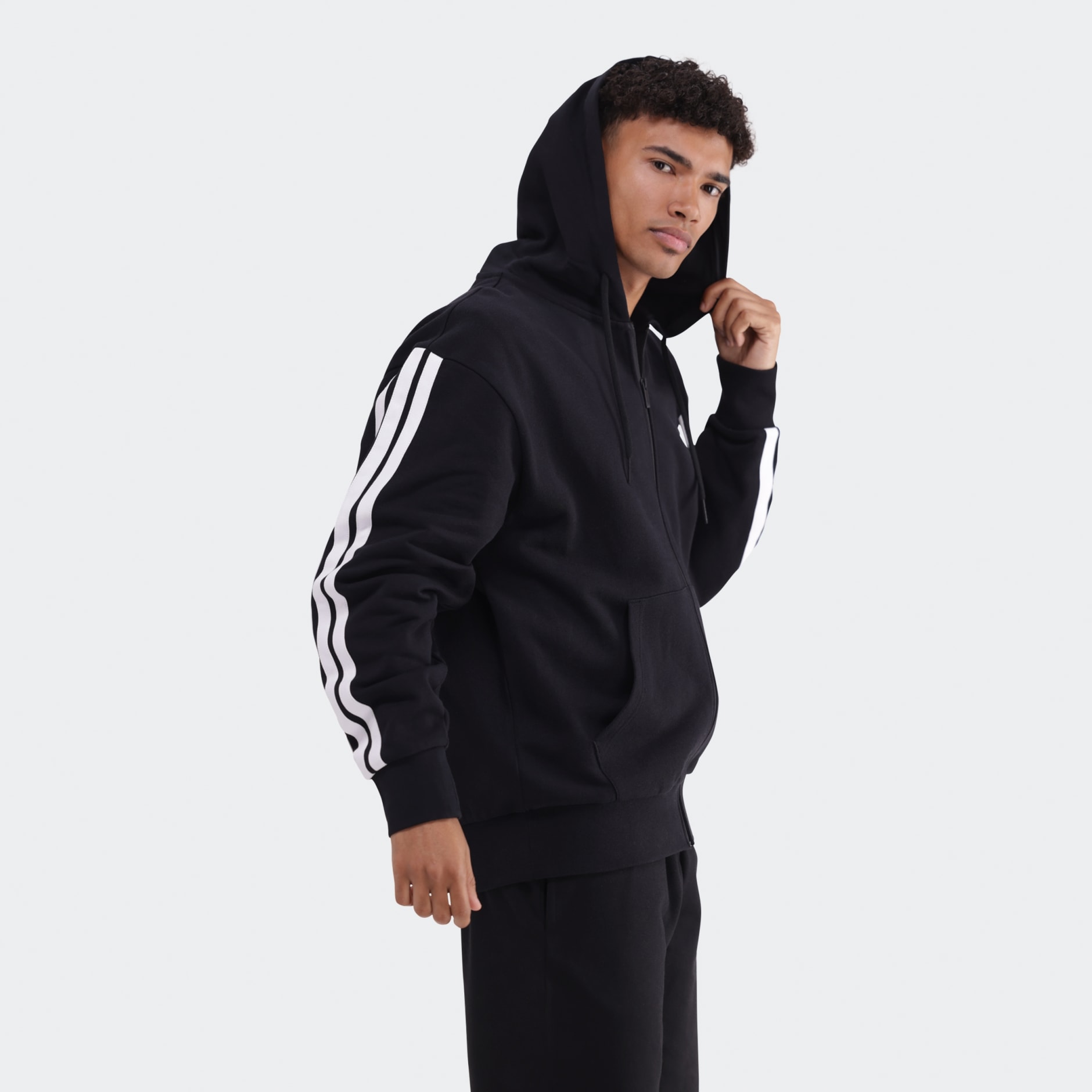 Essentials 3-Stripes French Terry Full-Zip Hoodie