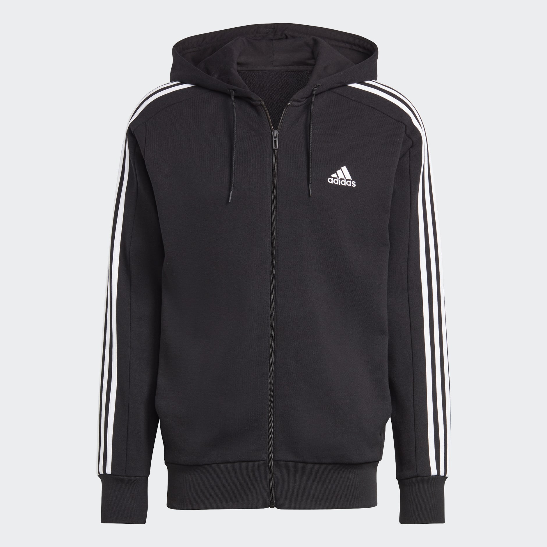 adidas Essentials French Terry 3-Stripes Full-Zip Hoodie - Black ...