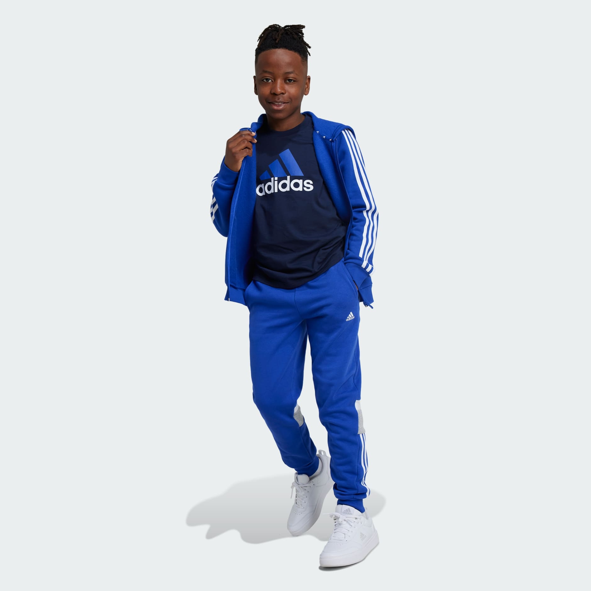 adidas Essentials 3-Stripes Fleece Full-Zip Hoodie - Blue | adidas KE