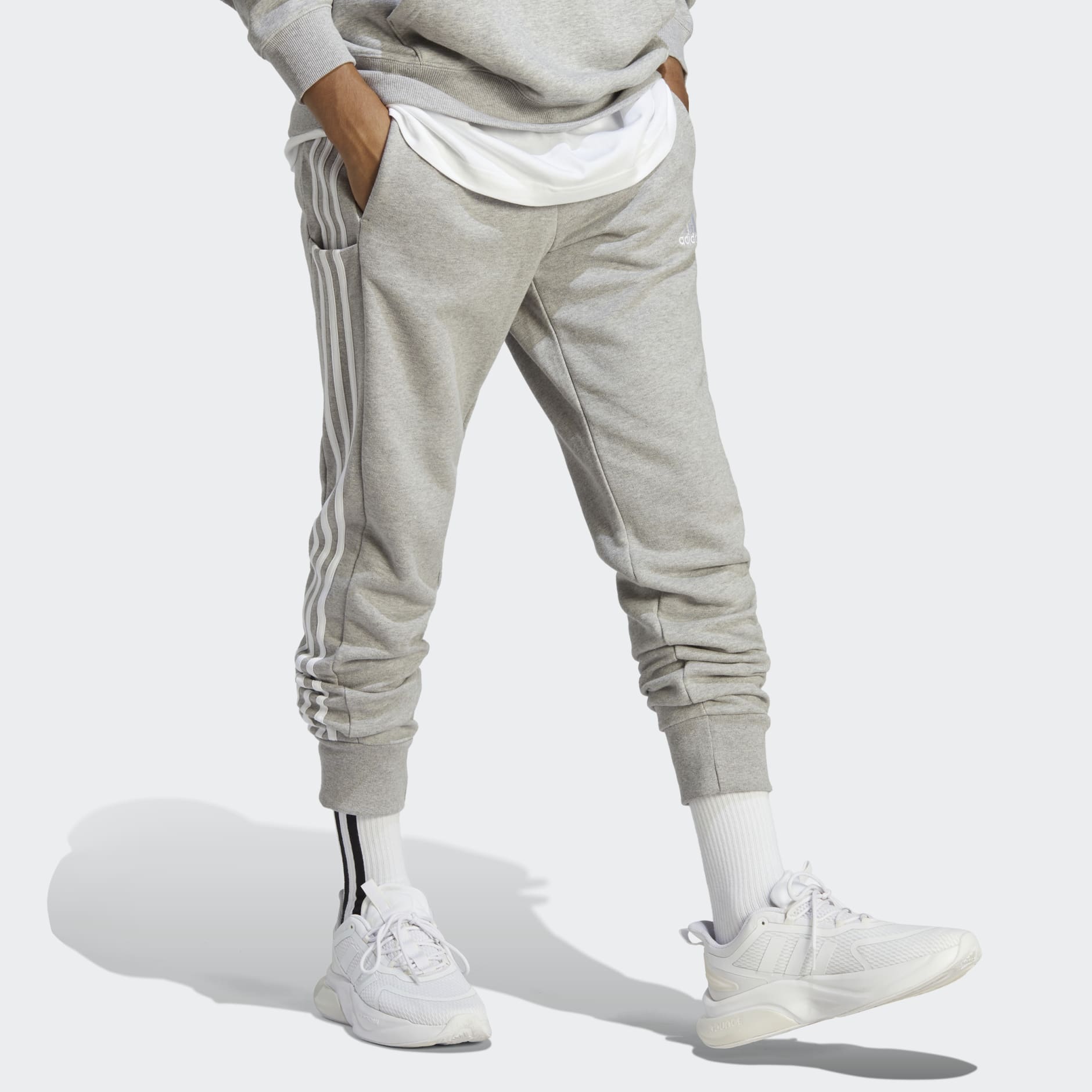 Buy adidas Essentials French Terry Tapered Cuff 3-Stripes Training Pants  Men Grey, White online