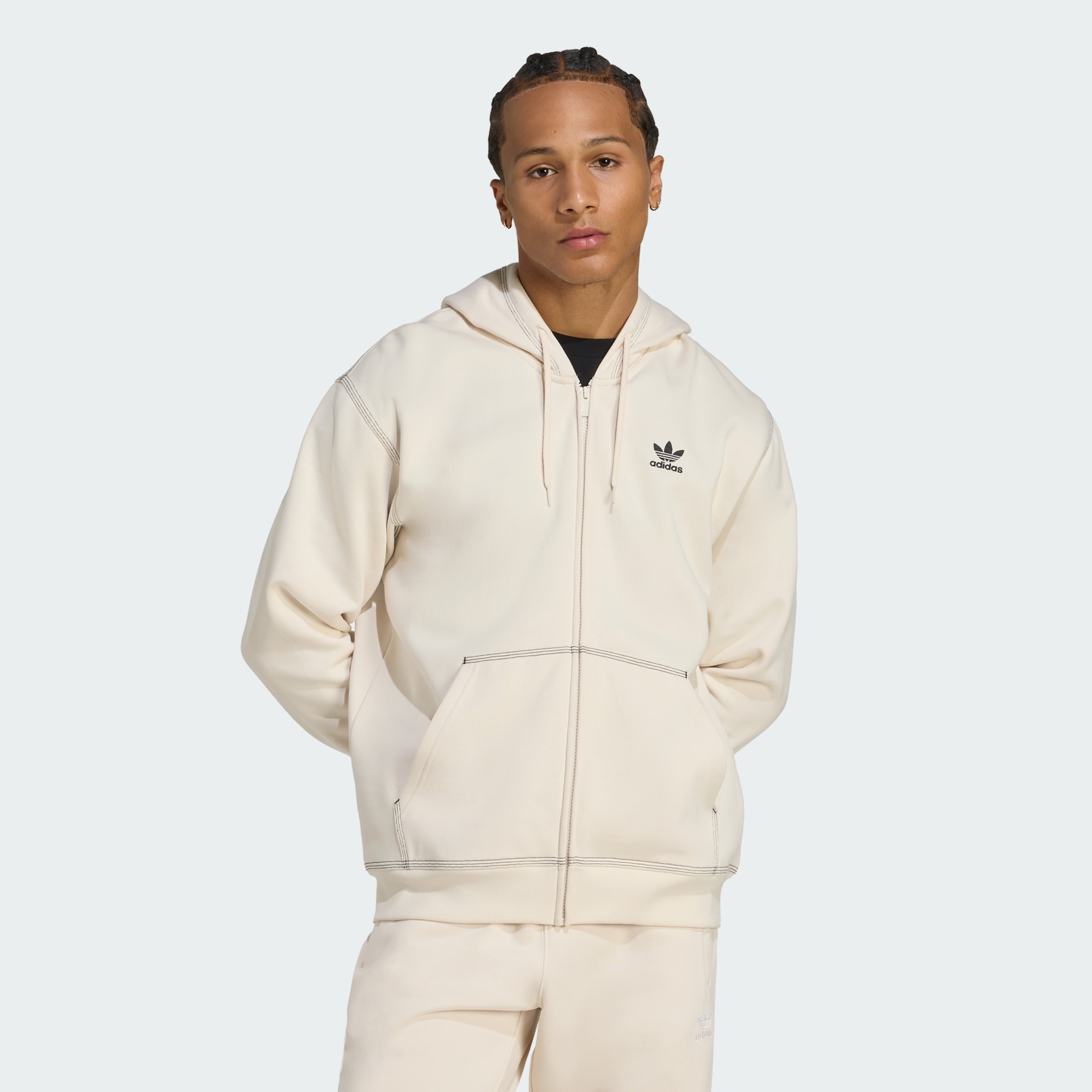 Clothing - Essentials Trefoil Full-Zip Hoodie - White | adidas Oman