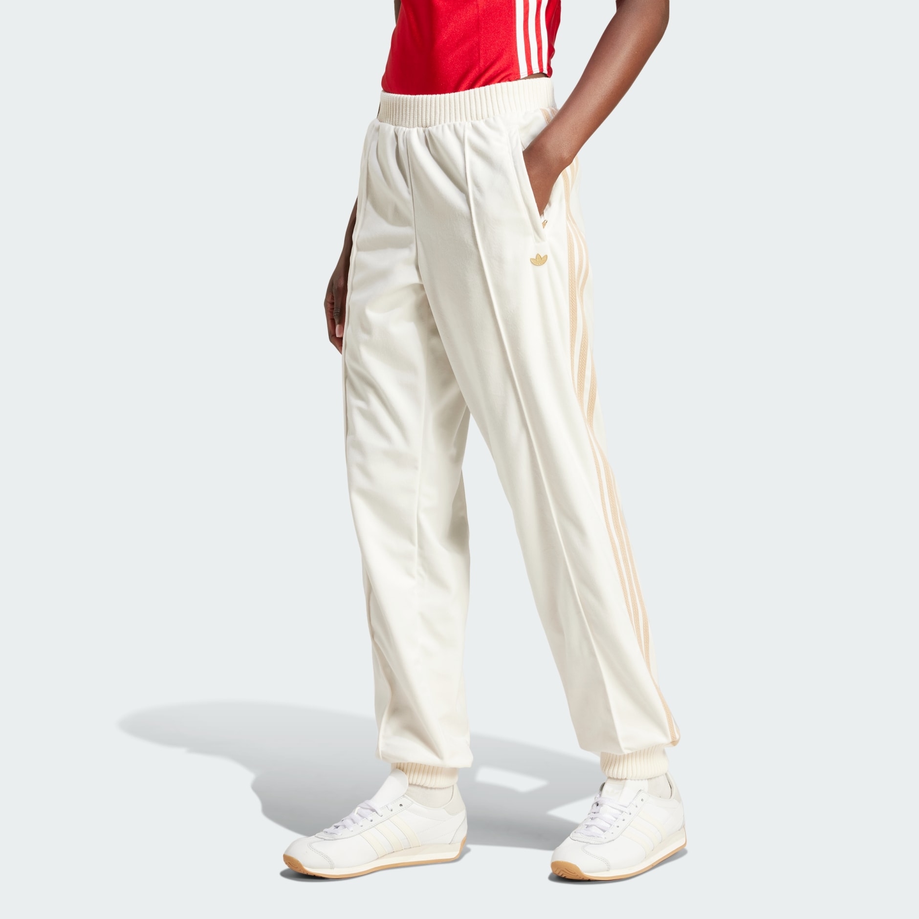 adidas Premium Brushed Velvet Track Pants White adidas UAE