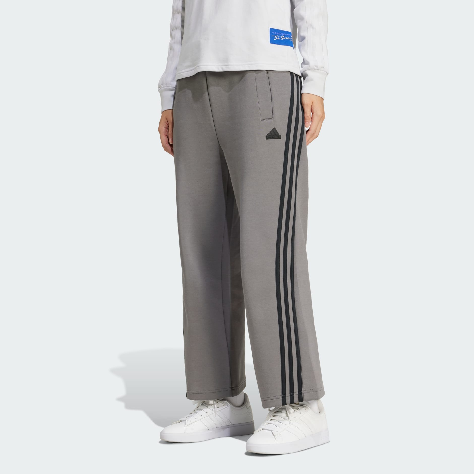 Adidas grey three stripe pant online