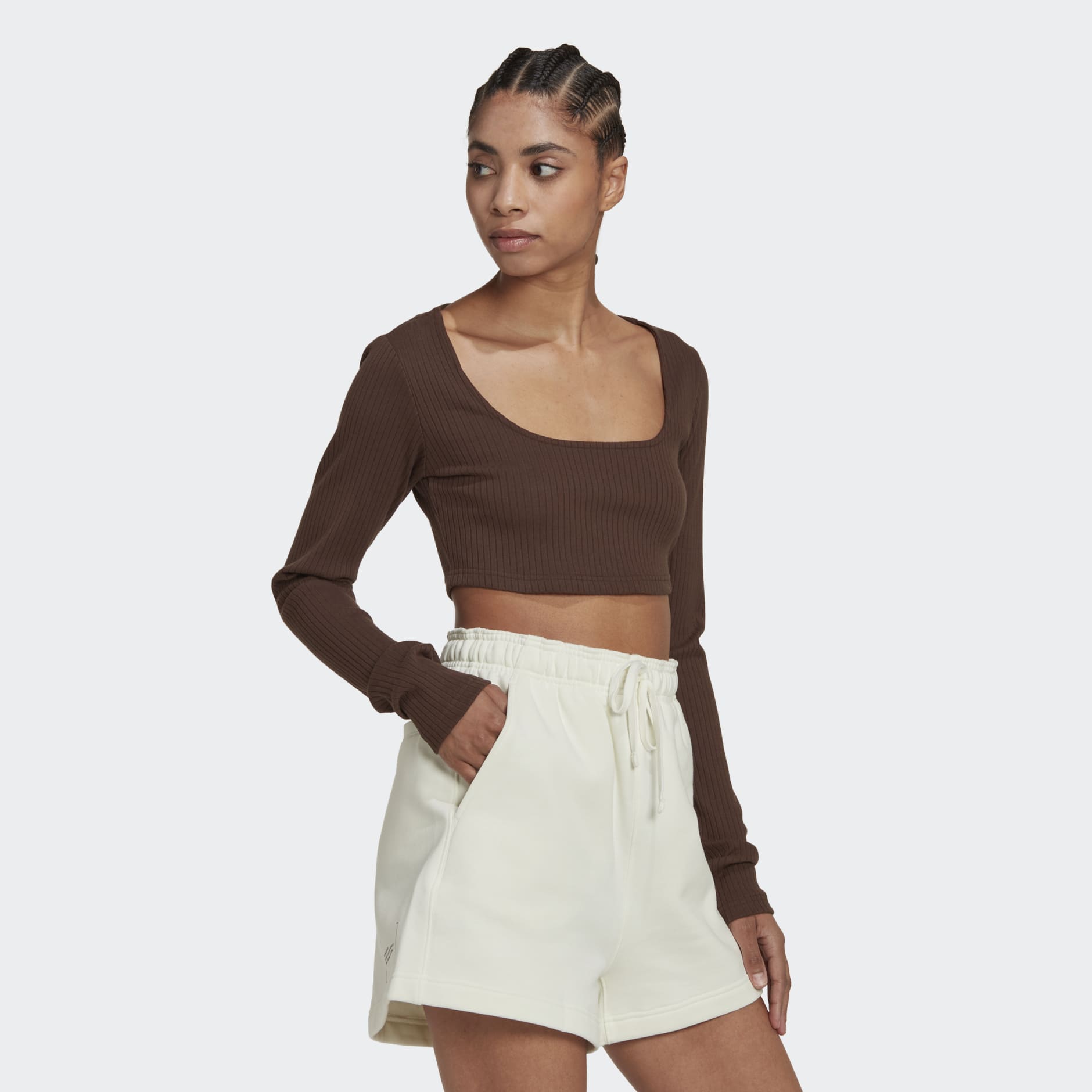 Studio Lounge Ribbed Cropped Long Sleeve Tee