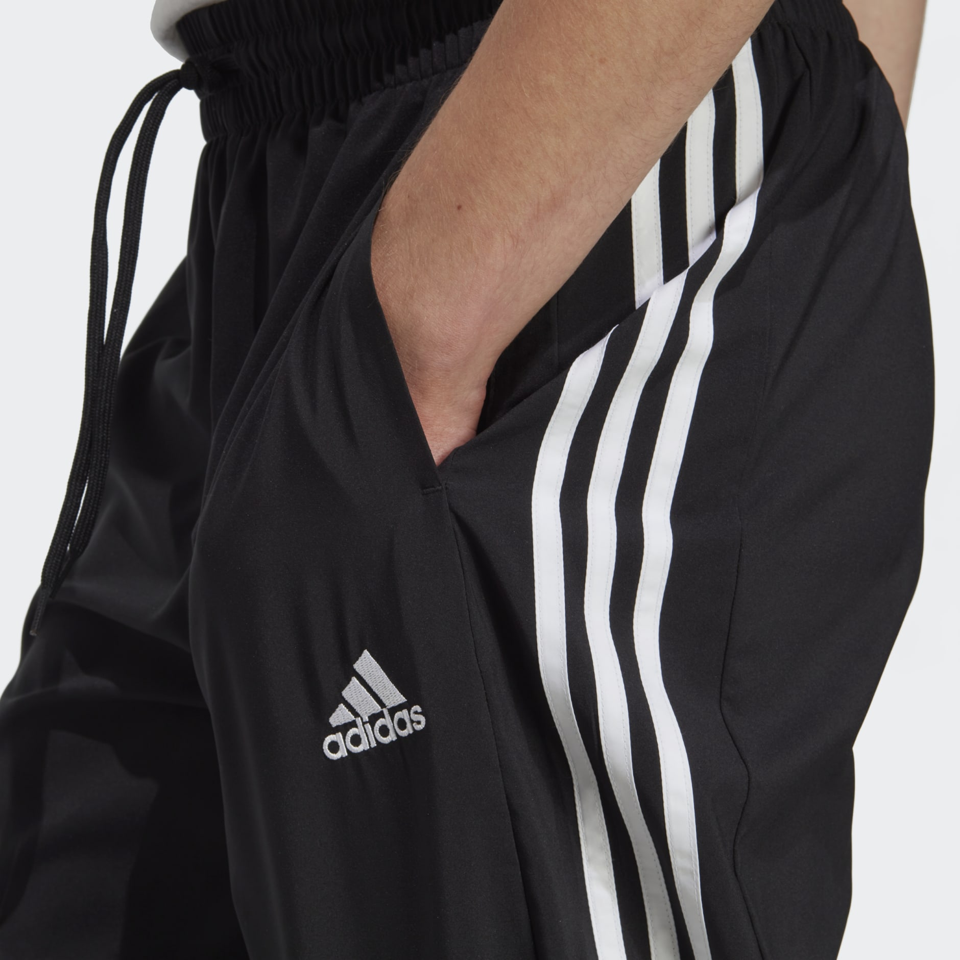 adidas AEROREADY Essentials Elastic Cuff Woven 3-Stripes Pants - Black ...
