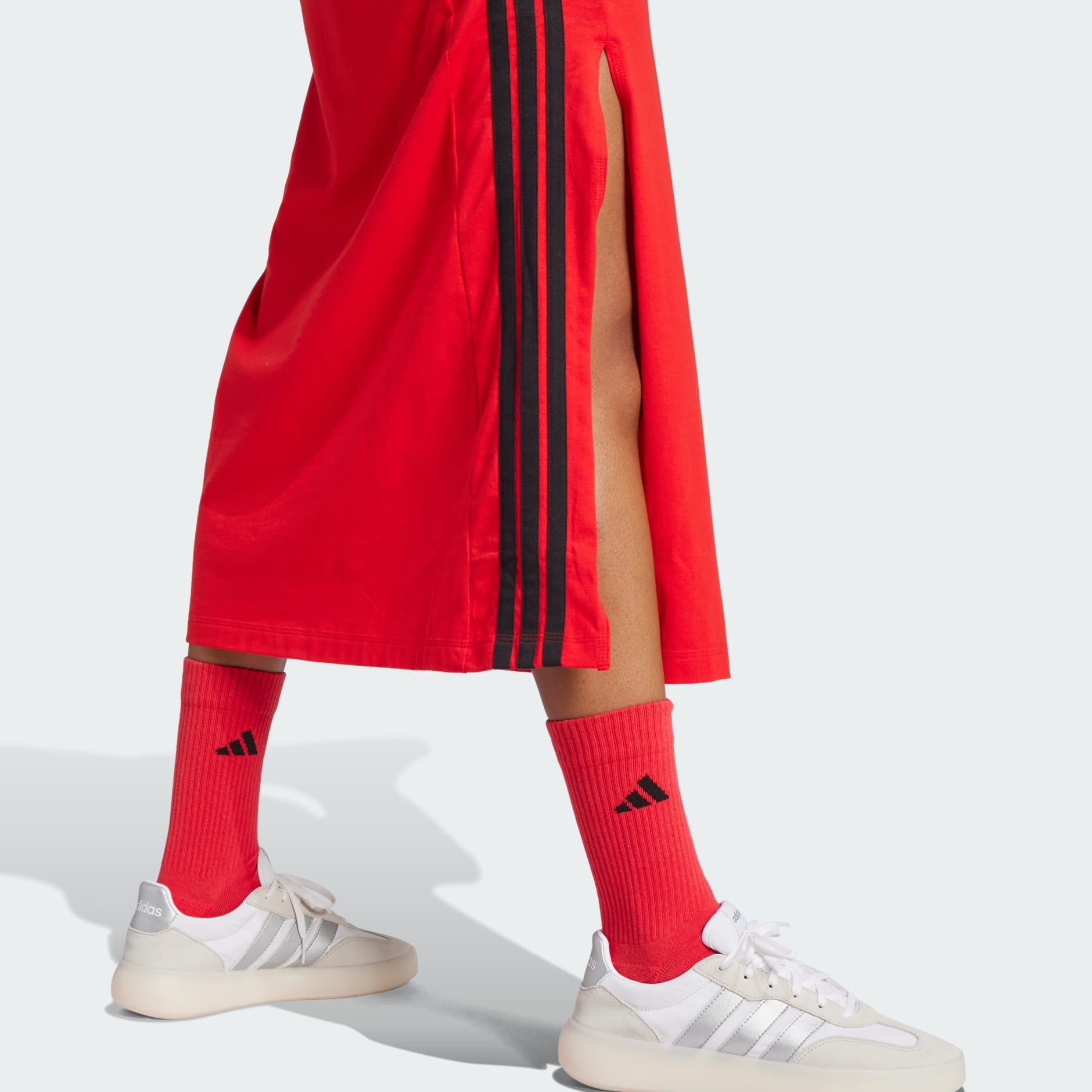 adidas Essentials 3-Stripes Long Racerback Dress - Red
