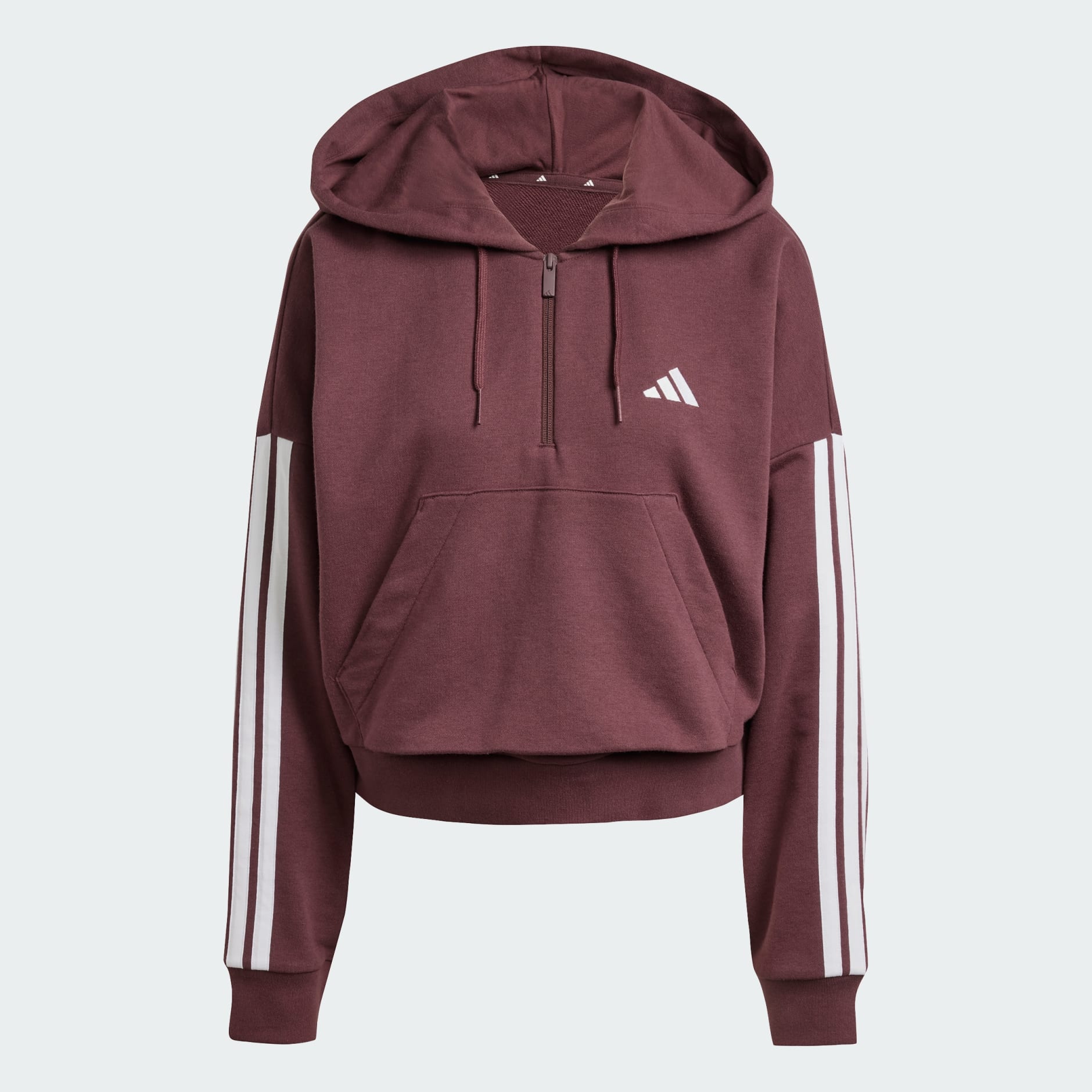 Hanorac Essentials din material plușat, cu fermoar 1/4 și 3 dungi