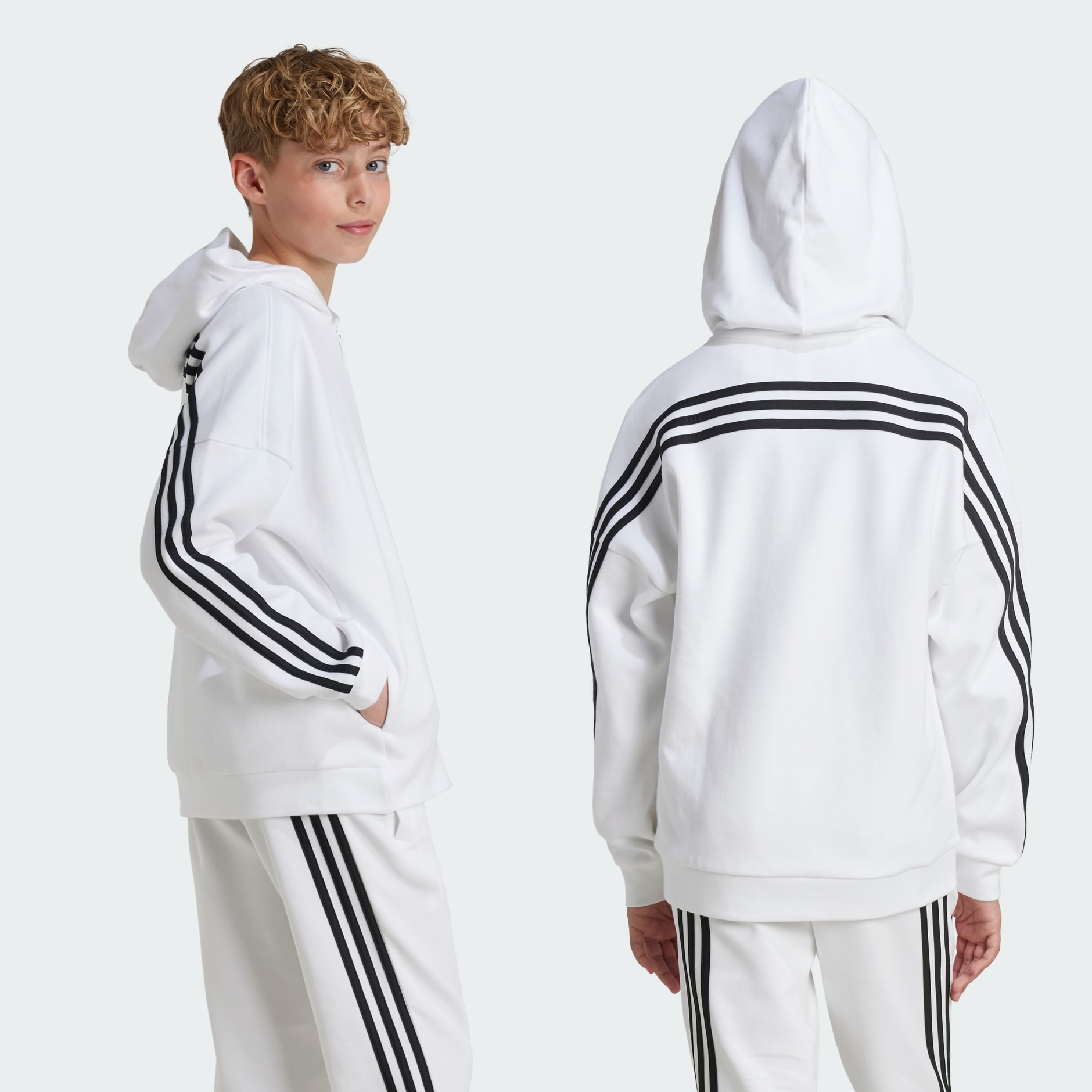 Kids Clothing Future Icons 3 Stripes Full Zip Hooded Track Top White adidas Saudi Arabia