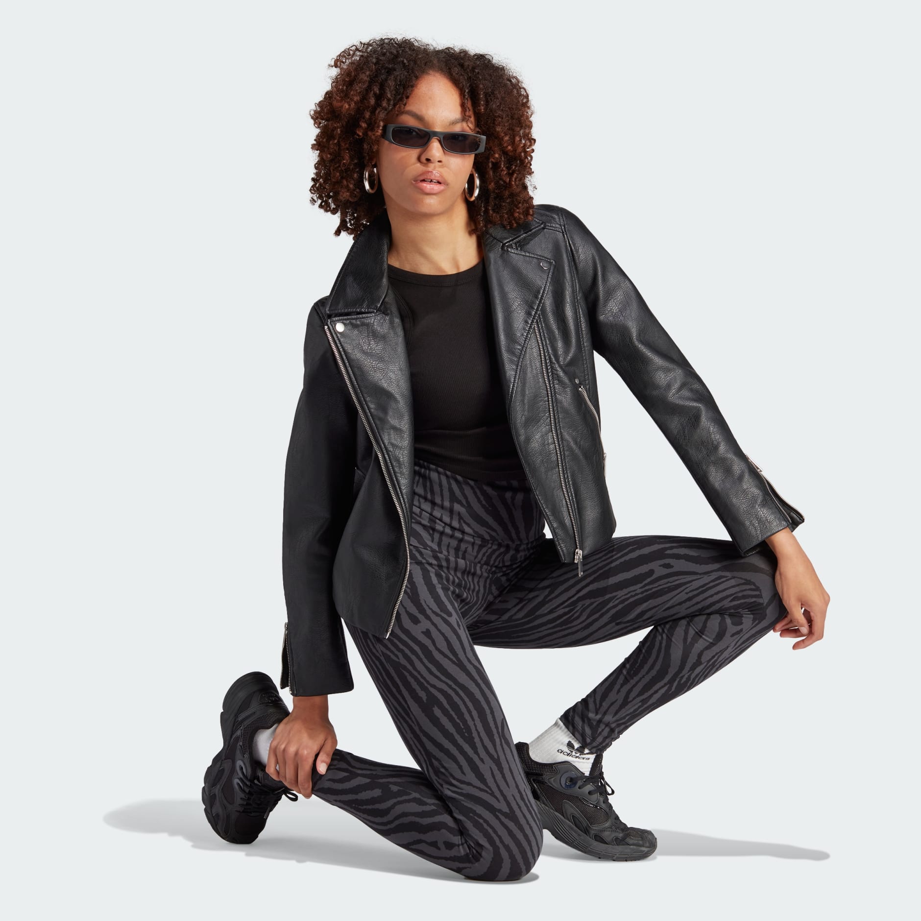Women\'s Clothing - Allover Zebra Animal Print Essentials Tights - Grey |  adidas Oman