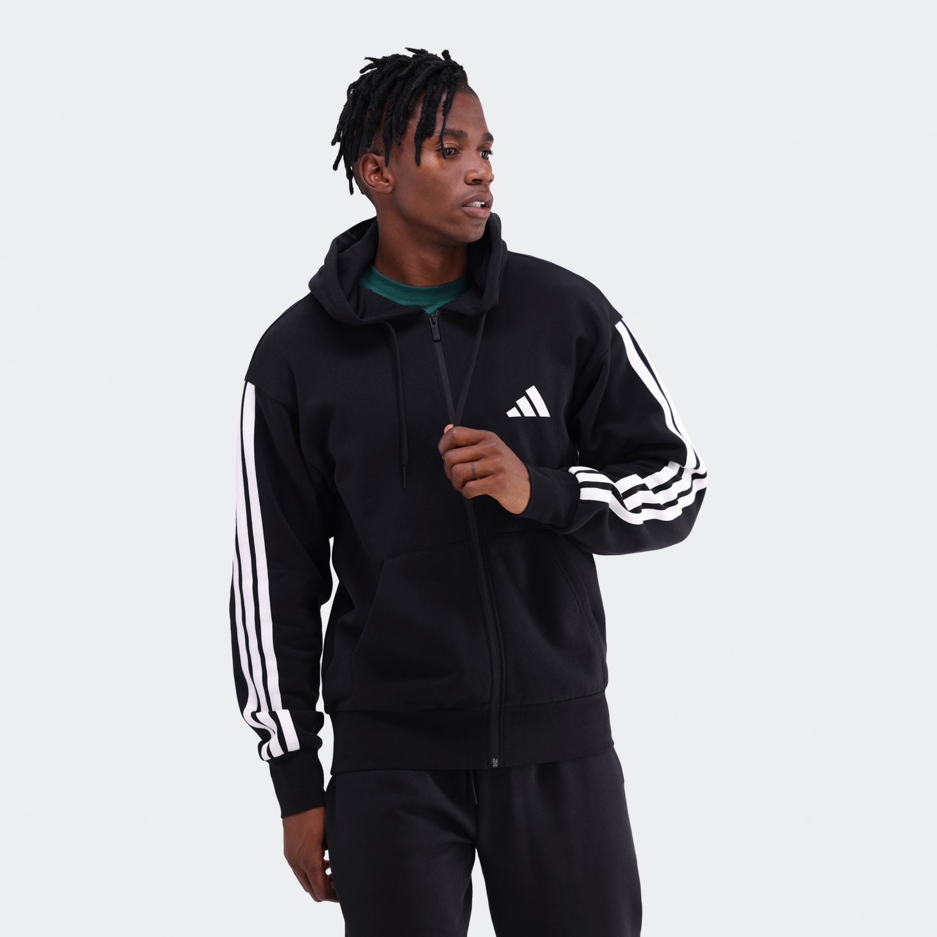 Clothing Essentials 3-Stripes Fleece Hoodie Black adidas