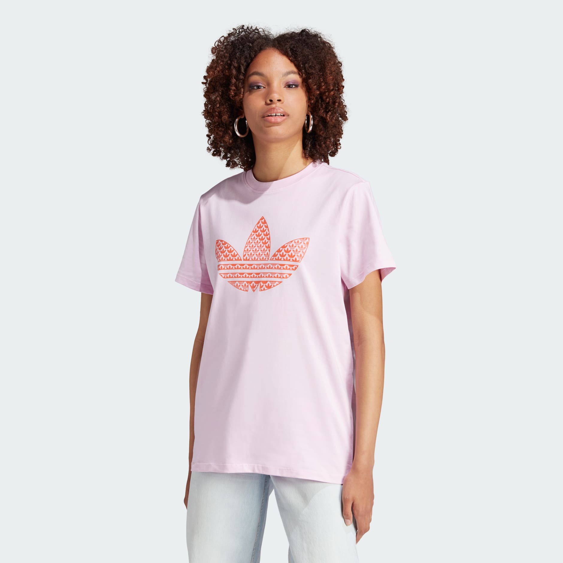 Clothing - Trefoil Monogram Infill Tee - Pink | adidas South Africa